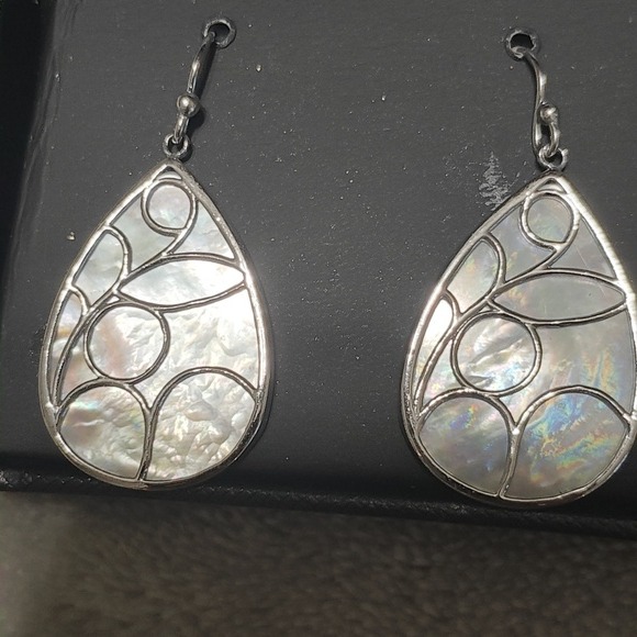 Mother of Pearl Caged Teardrop Earrings in Sterling Silver NWT