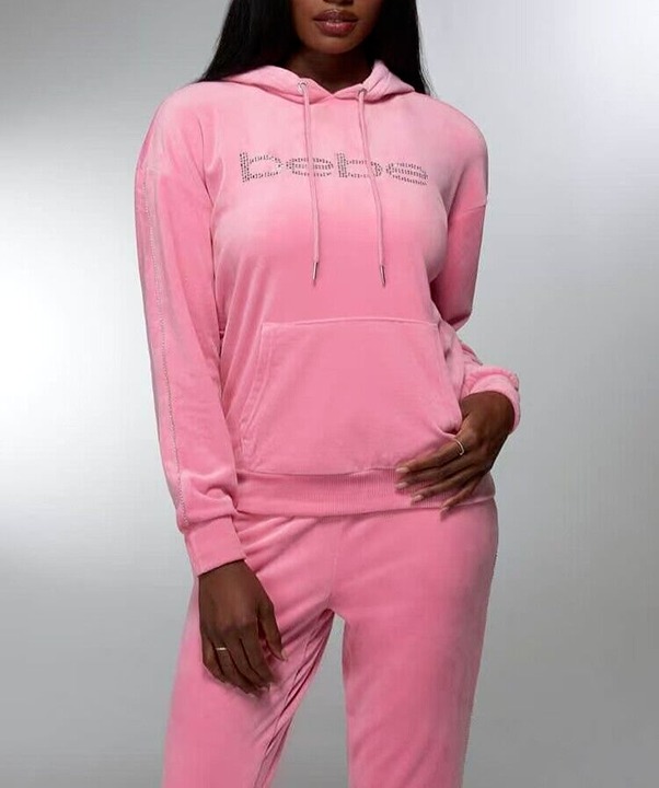 Bebe Pullover Pink Taffy Rhinestones Logo Sz M NWT Pink