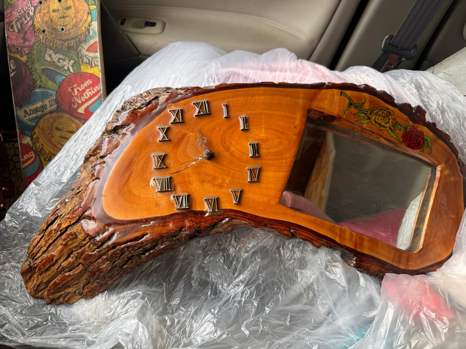 Live edge wood slab pendulum clock vintage