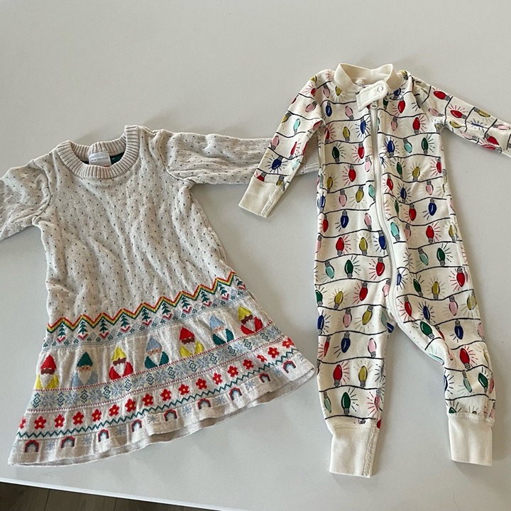 Hanna Andersson Holiday Christmas Lights Gnome Dress and Pajamas Set 6-12M