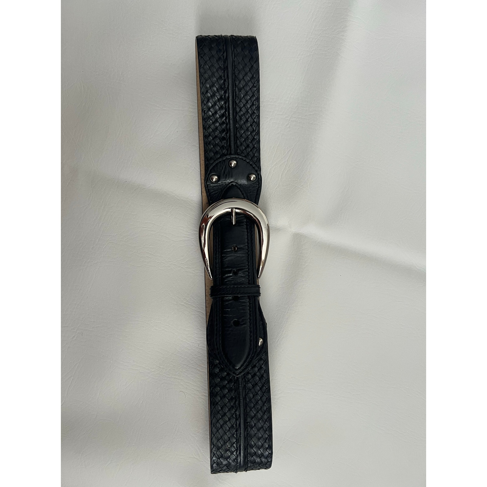 Michael Kors Vintage black genuine leather woven studded belt Grunge Y2K