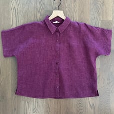 Eileen Fisher Washed Organic Linen Délavé Band Collar Shirt Fuchsia Purple Med