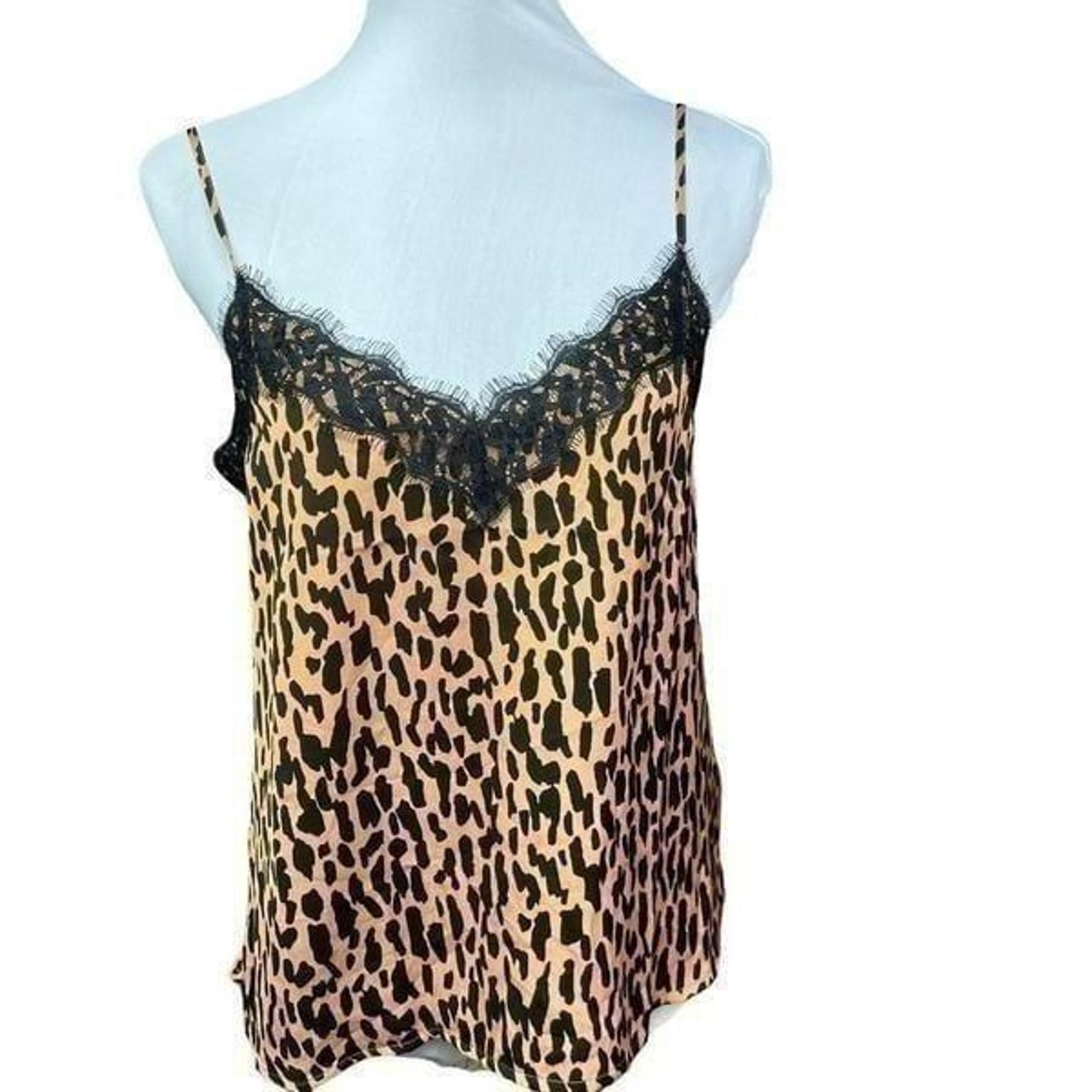 bp Camisole Top Leopard Print Brown Black Lace Fringe Spaghetti Straps XS