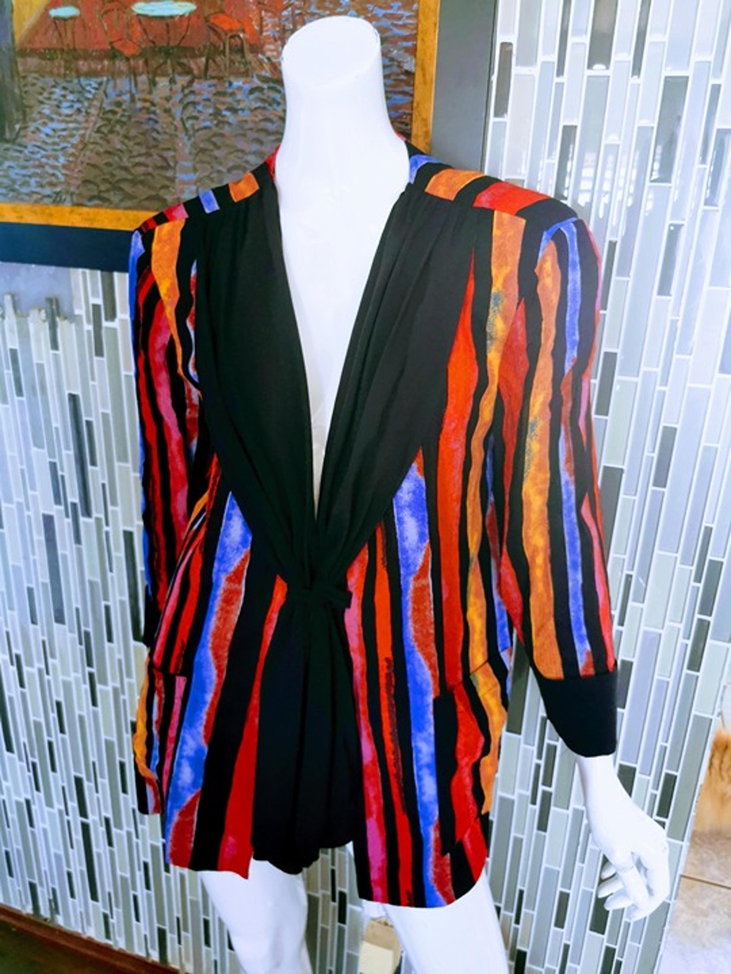 Vintage Rebecca Stessens Jacket Size M Blue Pink Orange Black striped 2 pockets