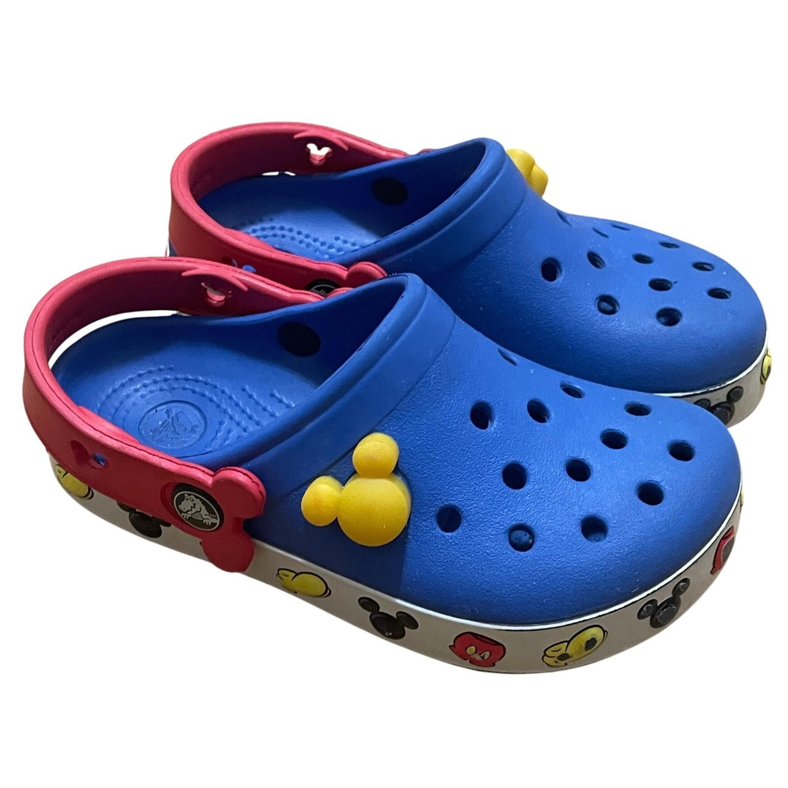 Crocs Kids Size 10/11 Mickey Mouse Clog Sandals Slip On Blue Red Accents