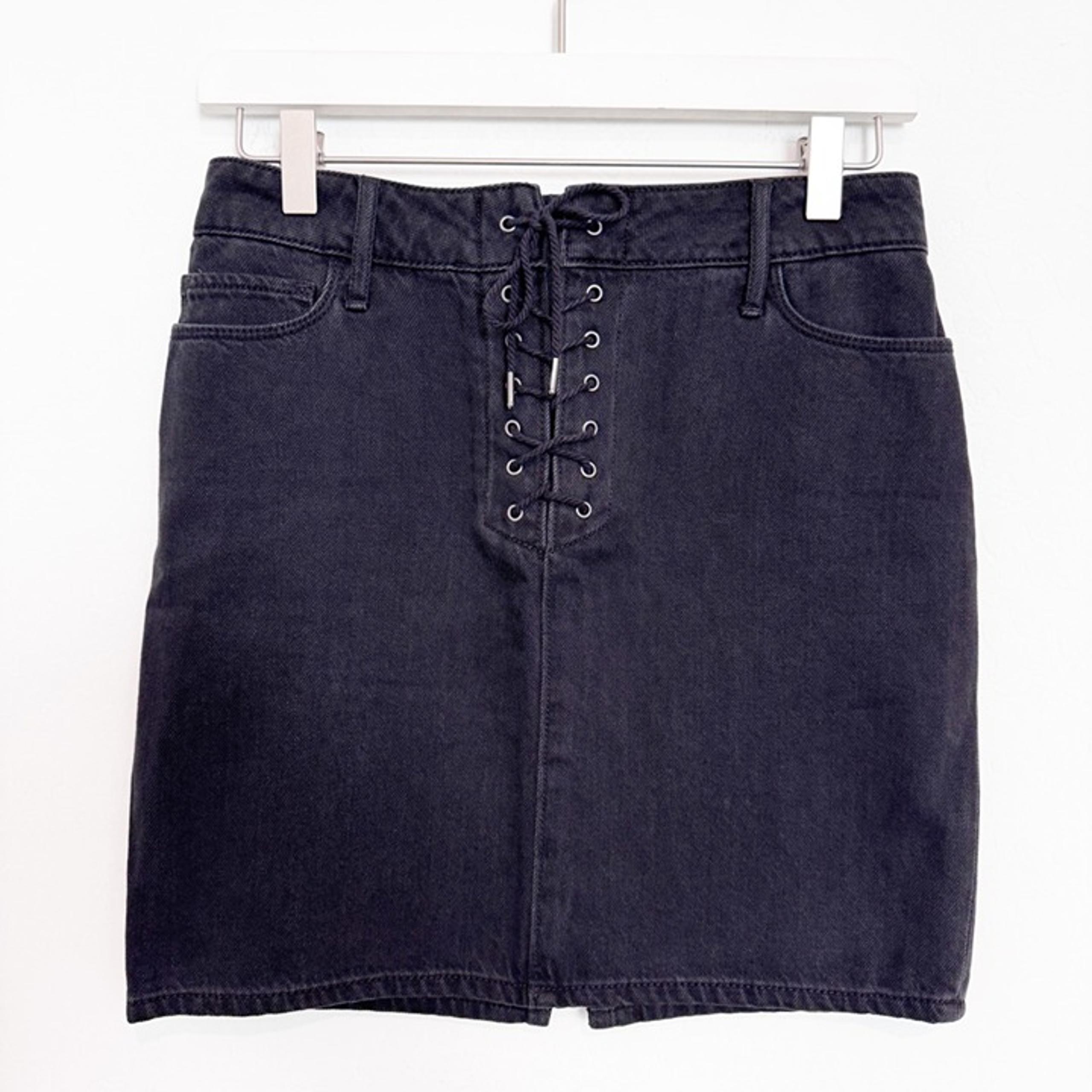 Paige Denim Iris Lace Up Tie Front High Rise Jean Pencil Mini Skirt Black 24