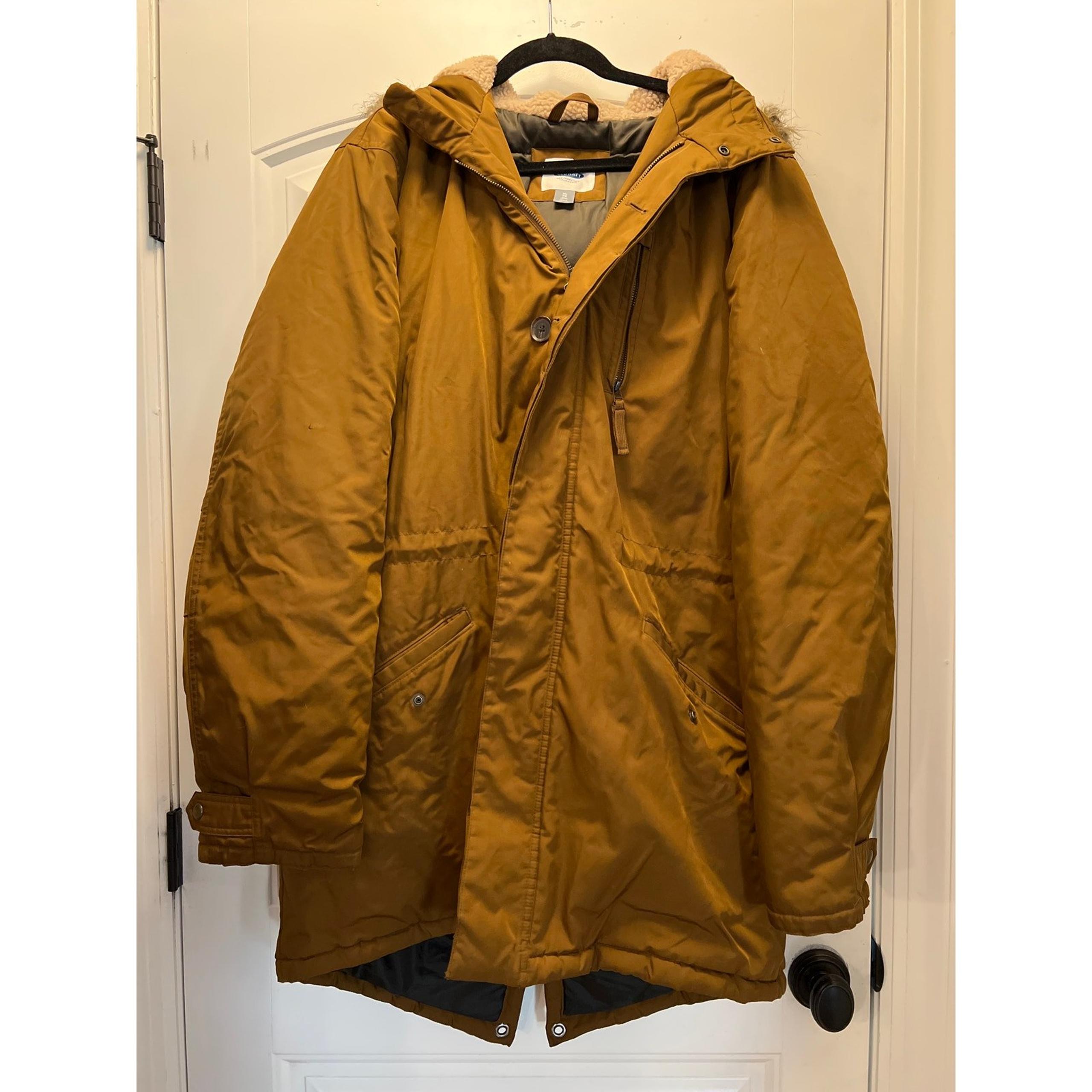 Old Navy Men’s Water-Resistant Hooded Faux-Fur Parka Jacket Size XL Tall Brown