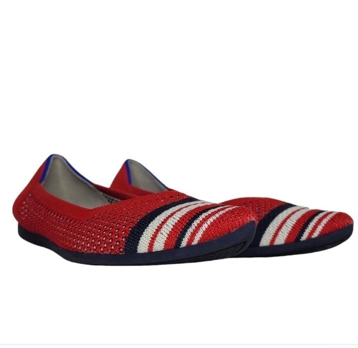 Rothy's The Point Flat Cherry Red Stripe Captoe Retired Size 6