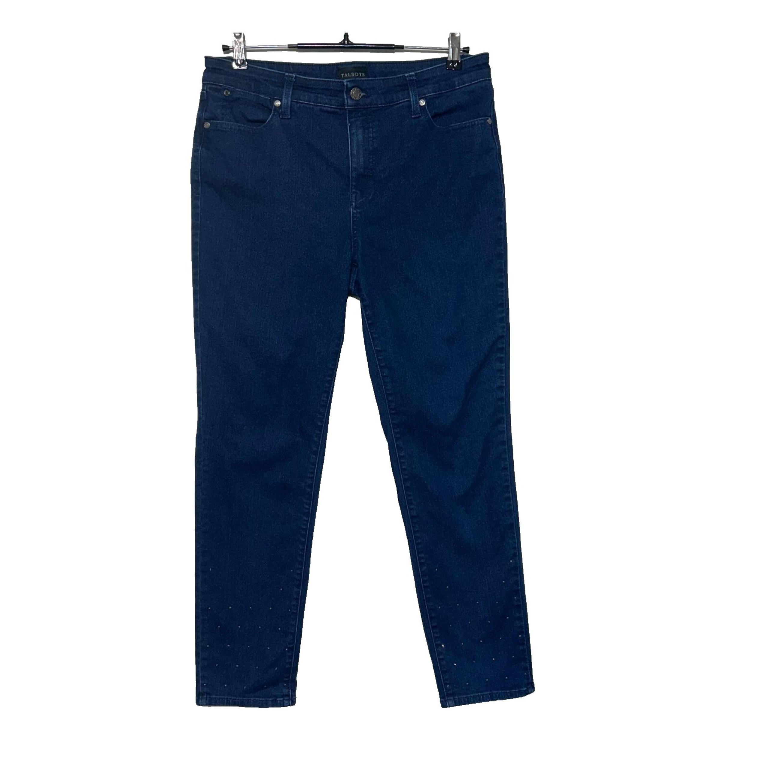 Talbots Jeans Womens 10 Blue Studded Actual 32X28 Slim Ankle Mid Rise Dark Wash