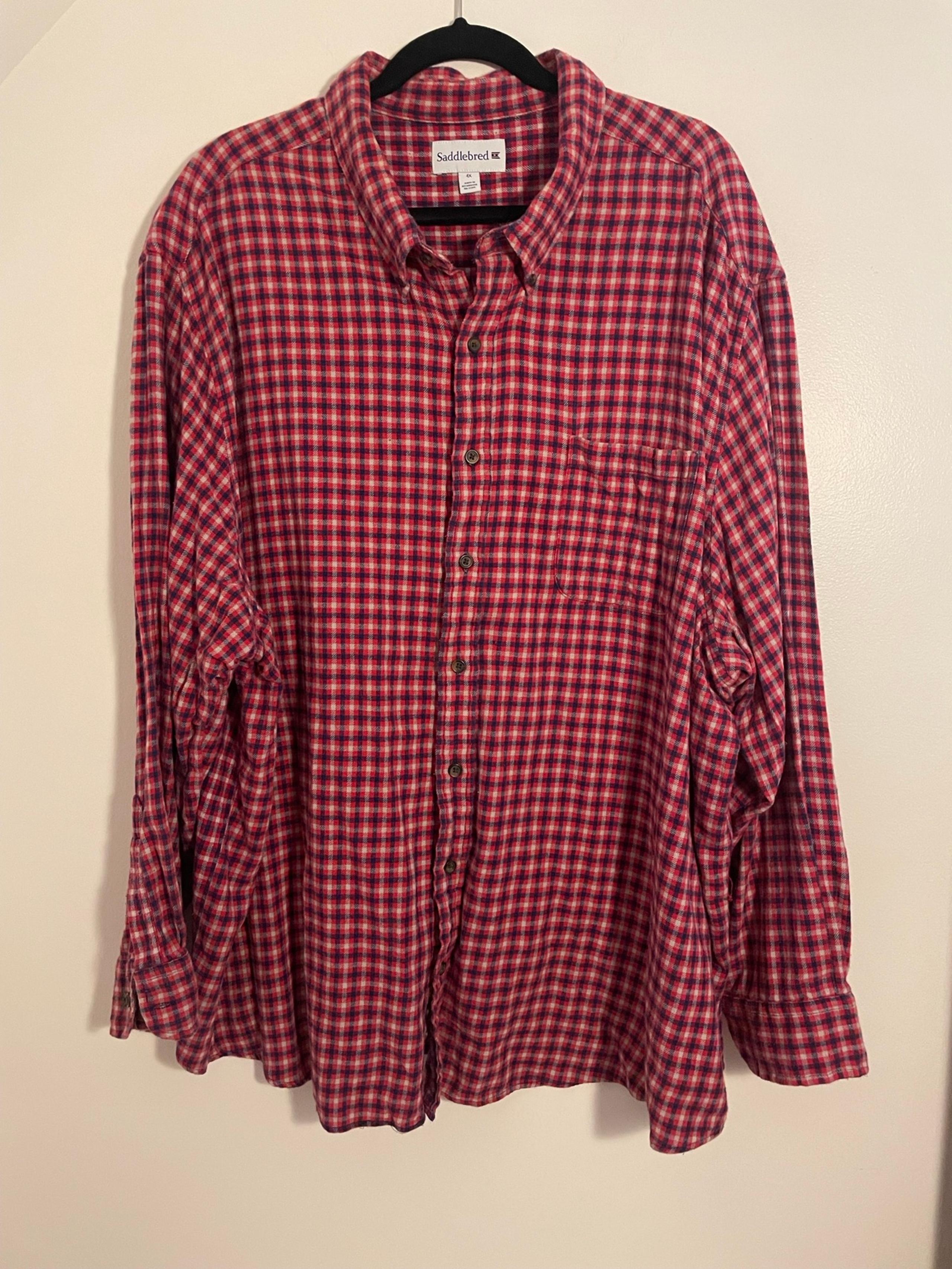 Men’s Flannel 100% Cotton Red Plaid Button Down By Saddlebred sz 4XL