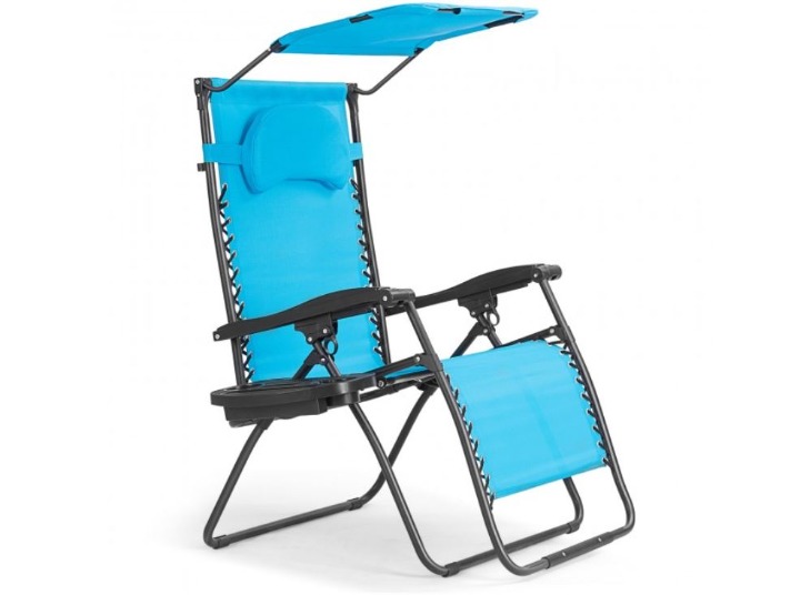 Folding Recliner Lounge Chair with Shade Canopy Cup Holder L1