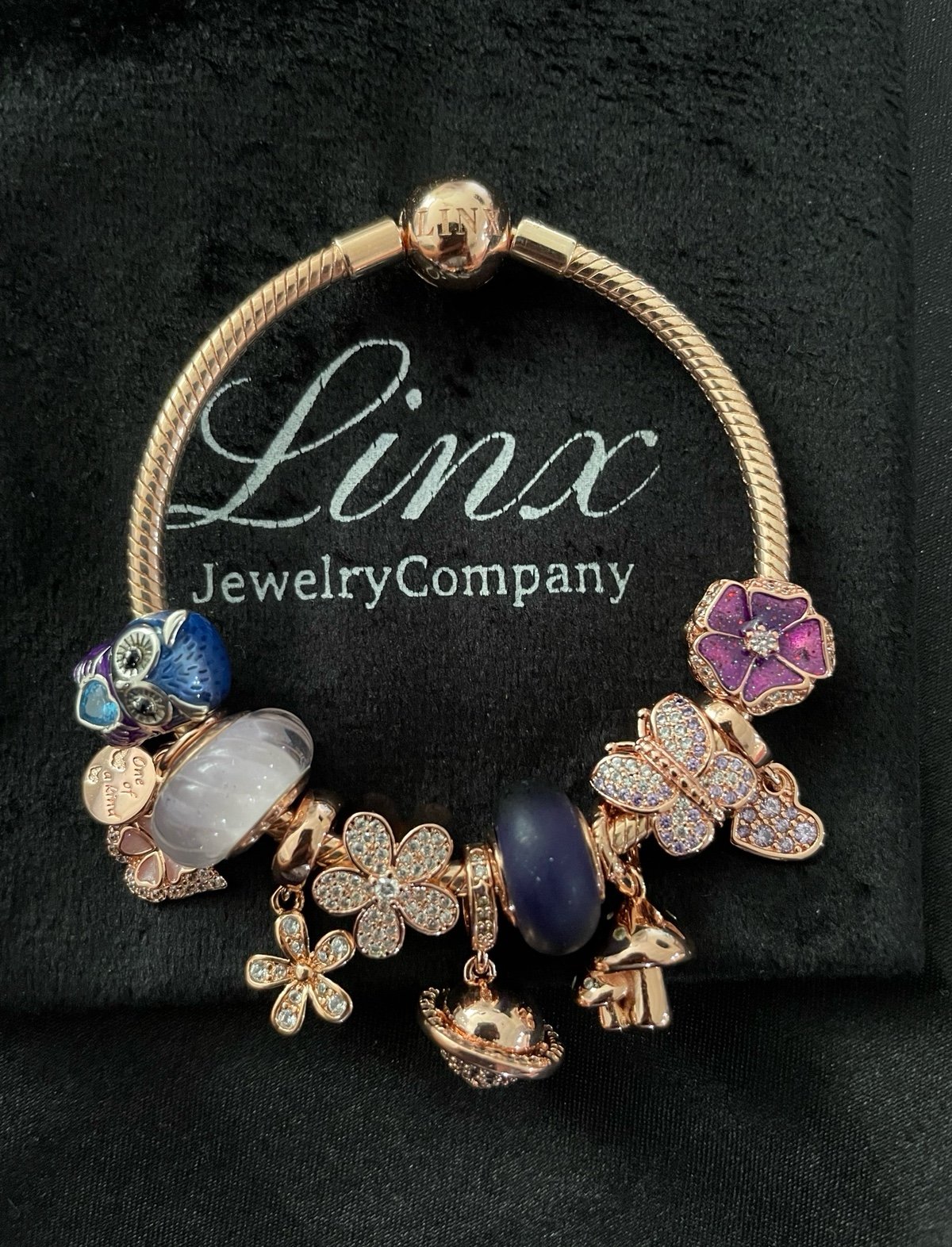 Linx Rose Gold Bracelet with Purple Themed Charms