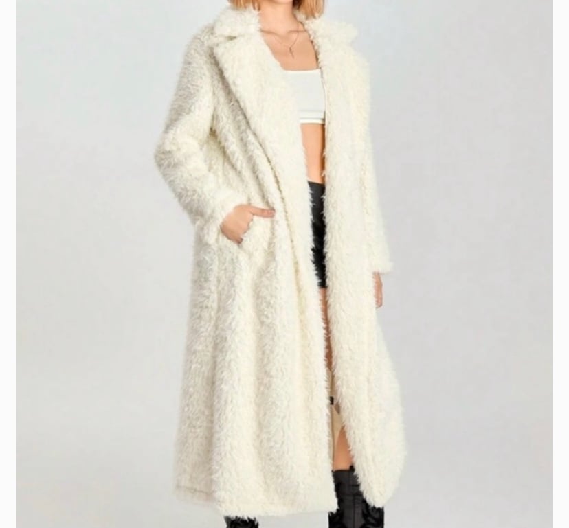 Women Plain Color Stand Collar Long Sleeve Long Fluffy Coat For Autumn/Winter