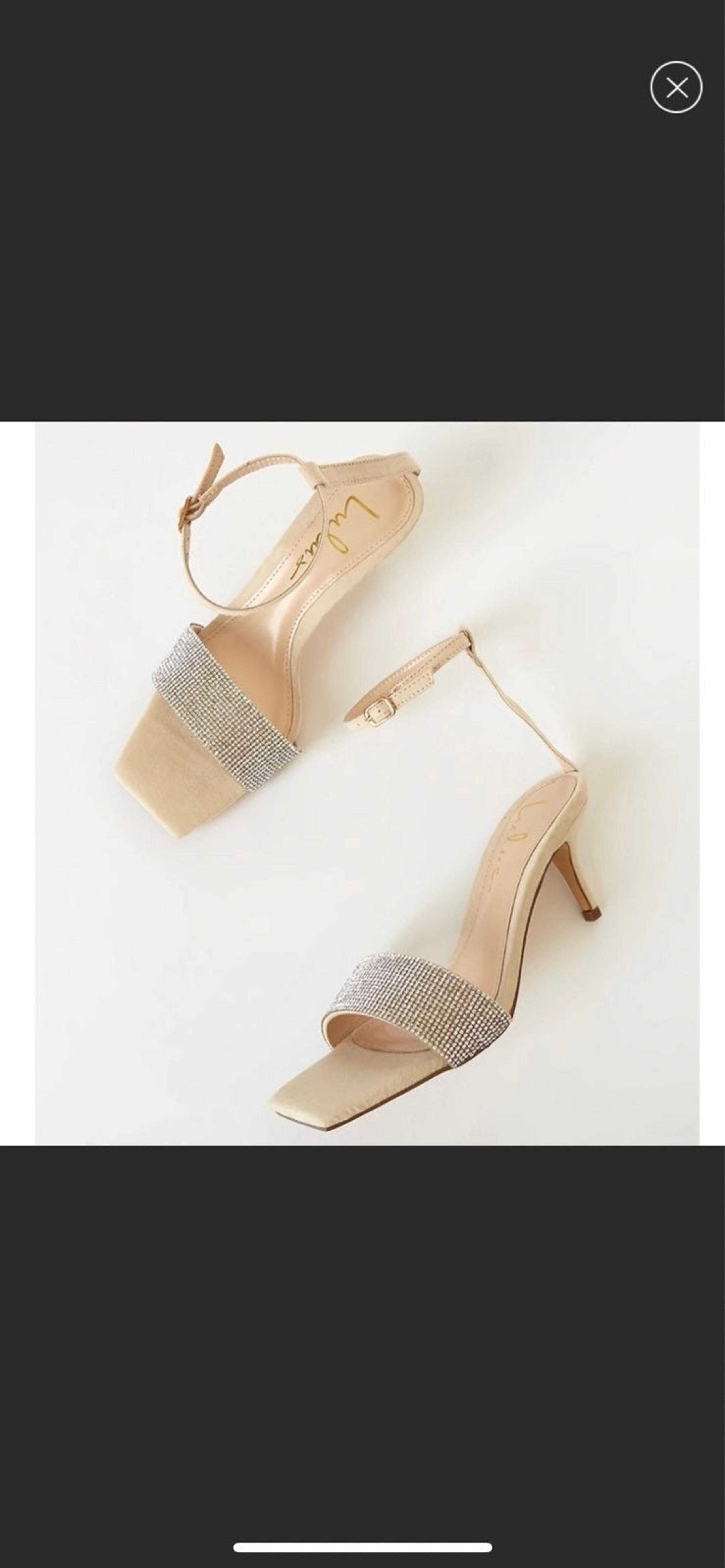 Lulu’s Square Nude Rhinestone Ankle Strap Sandals Size 8.5