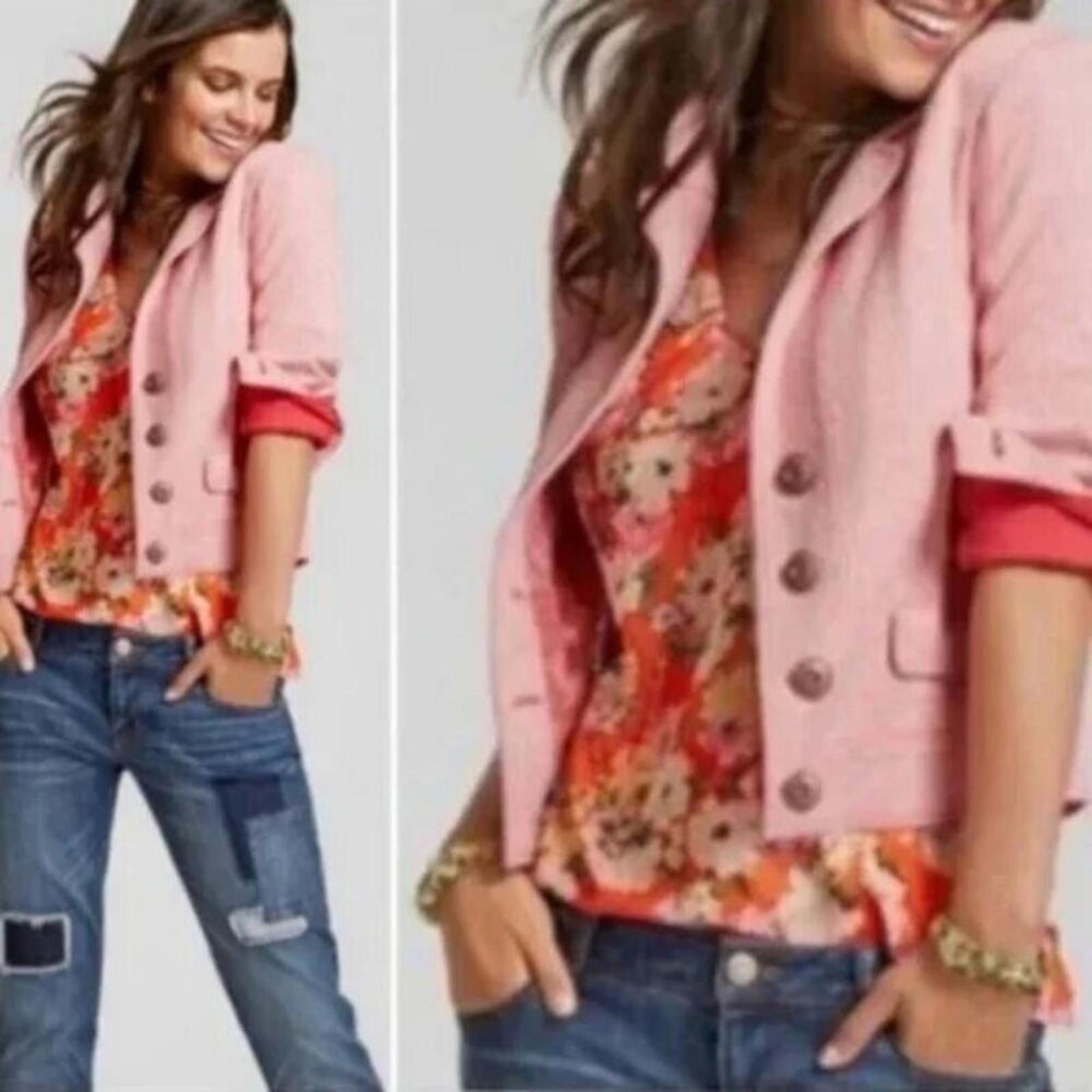 Cabi Amelia Cropped Jacket Size M Pink Coral Flap Pockets Streetwear Casual
