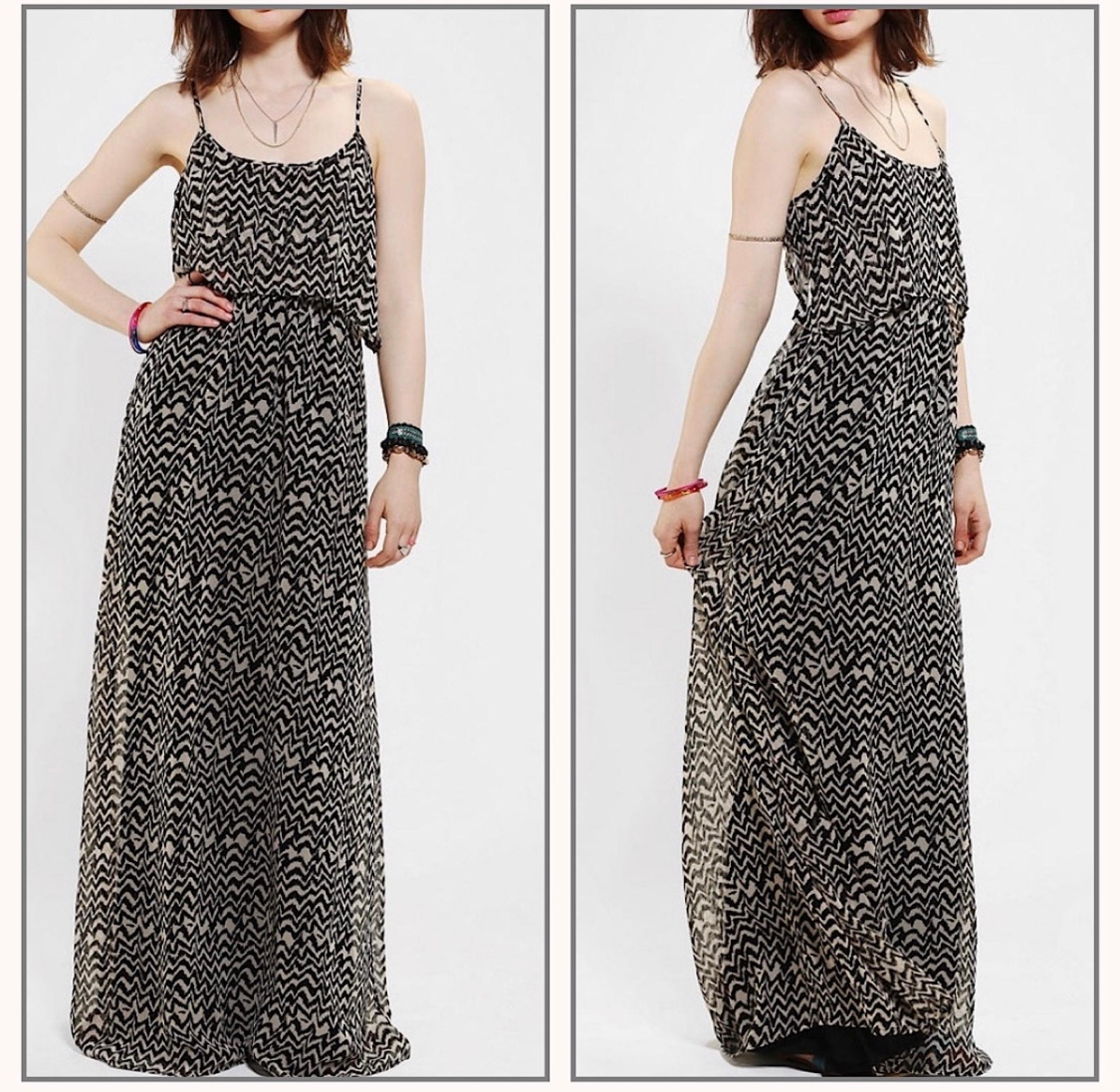 Staring At Stars Chiffon Open Back Boho Maxi Dress Chevron Flame Stitch Sz M