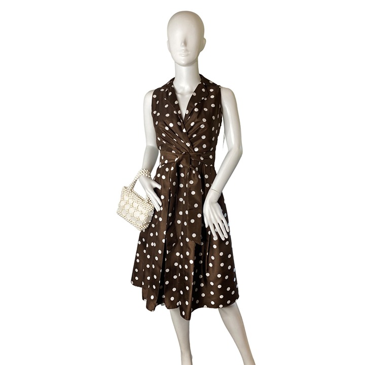 90'S/Y2K JESSICA HOWARD PRETTY WOMAN BROWN POLKA DOT DRESS SZ 6