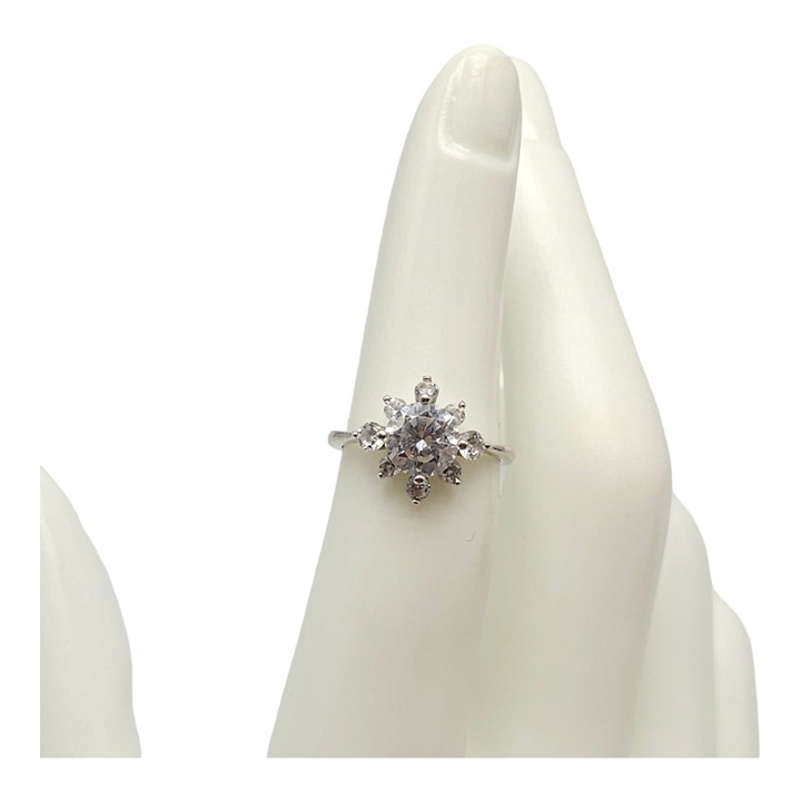 S925 Sterling Silver Cubic Zirconia Star Halo Cocktail Ring Vintage Size 5