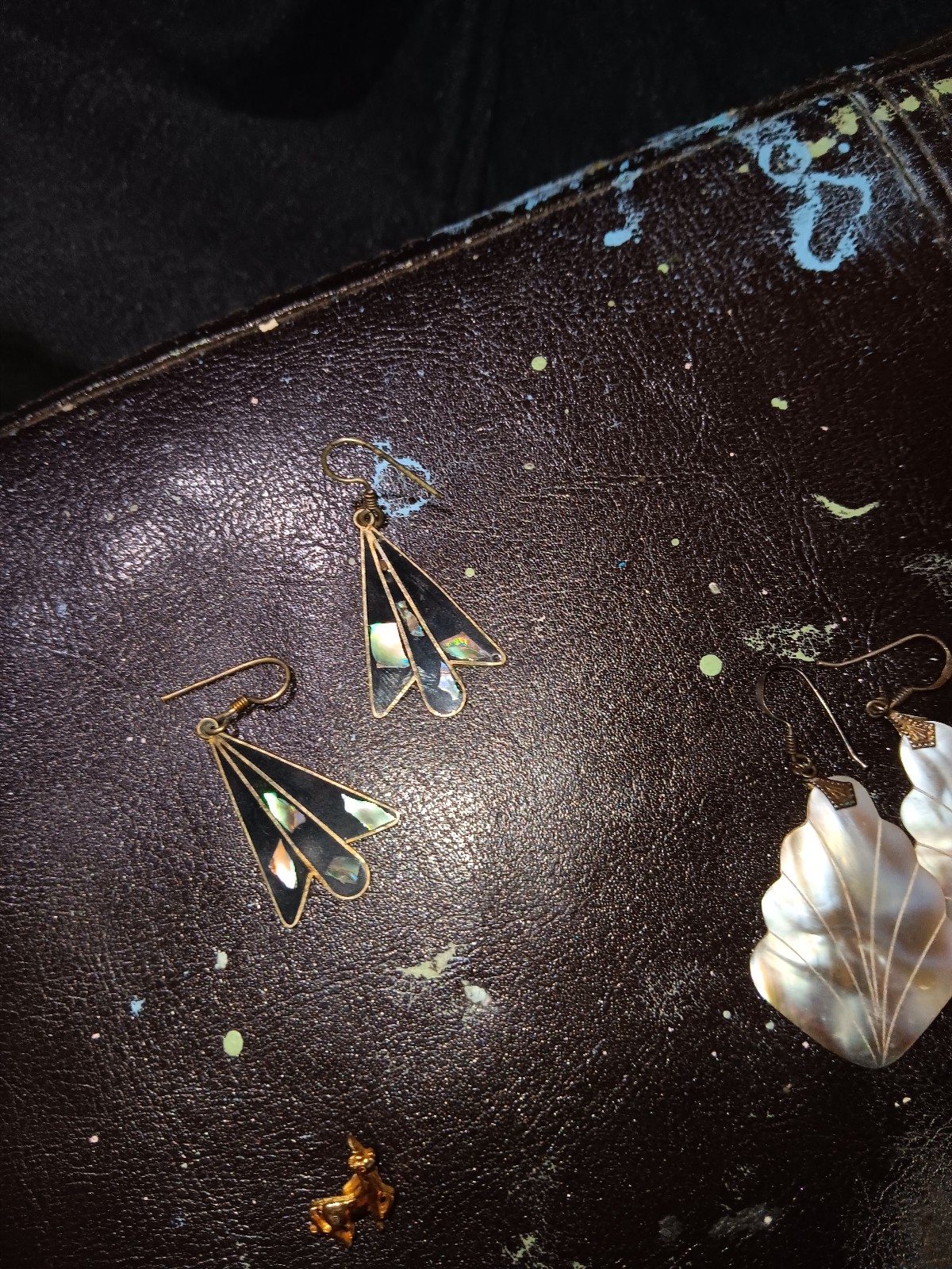 Vintage alpaca silver inlaid black onyx earrings