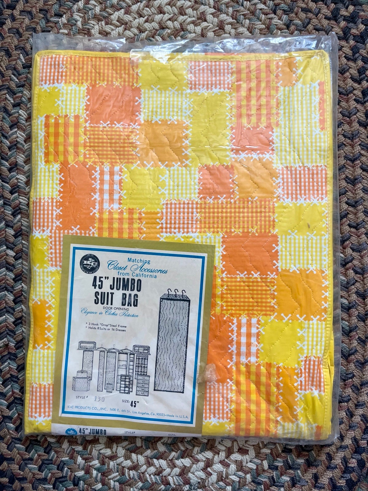 Vintage 60s Mid Century Quilted Vinyl 45 Jumbo Suit Bag Closet Accessories NOS