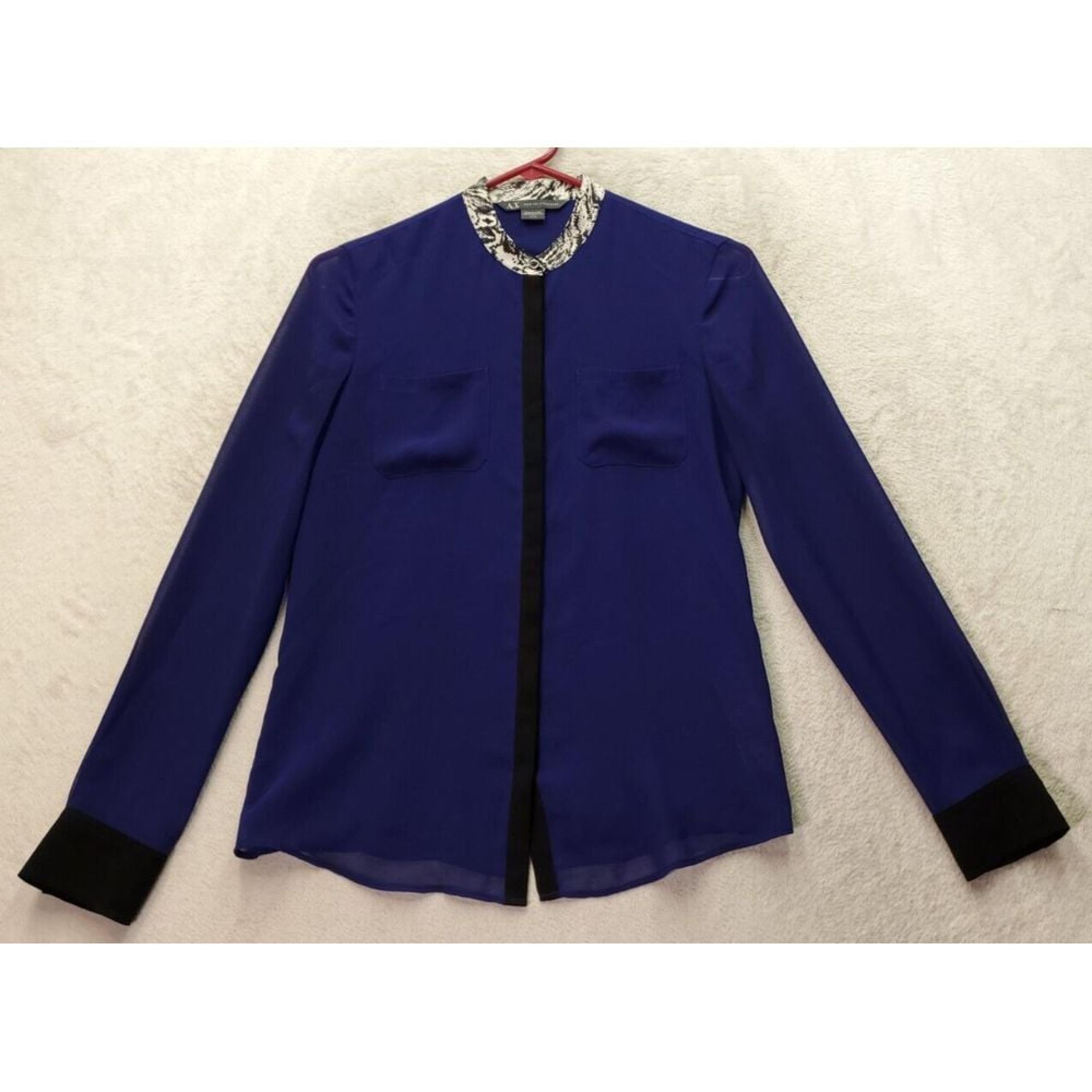Armani Exchange Shirt Women XS Blue Sheer Long Sleeve Chest Pockets Button Front