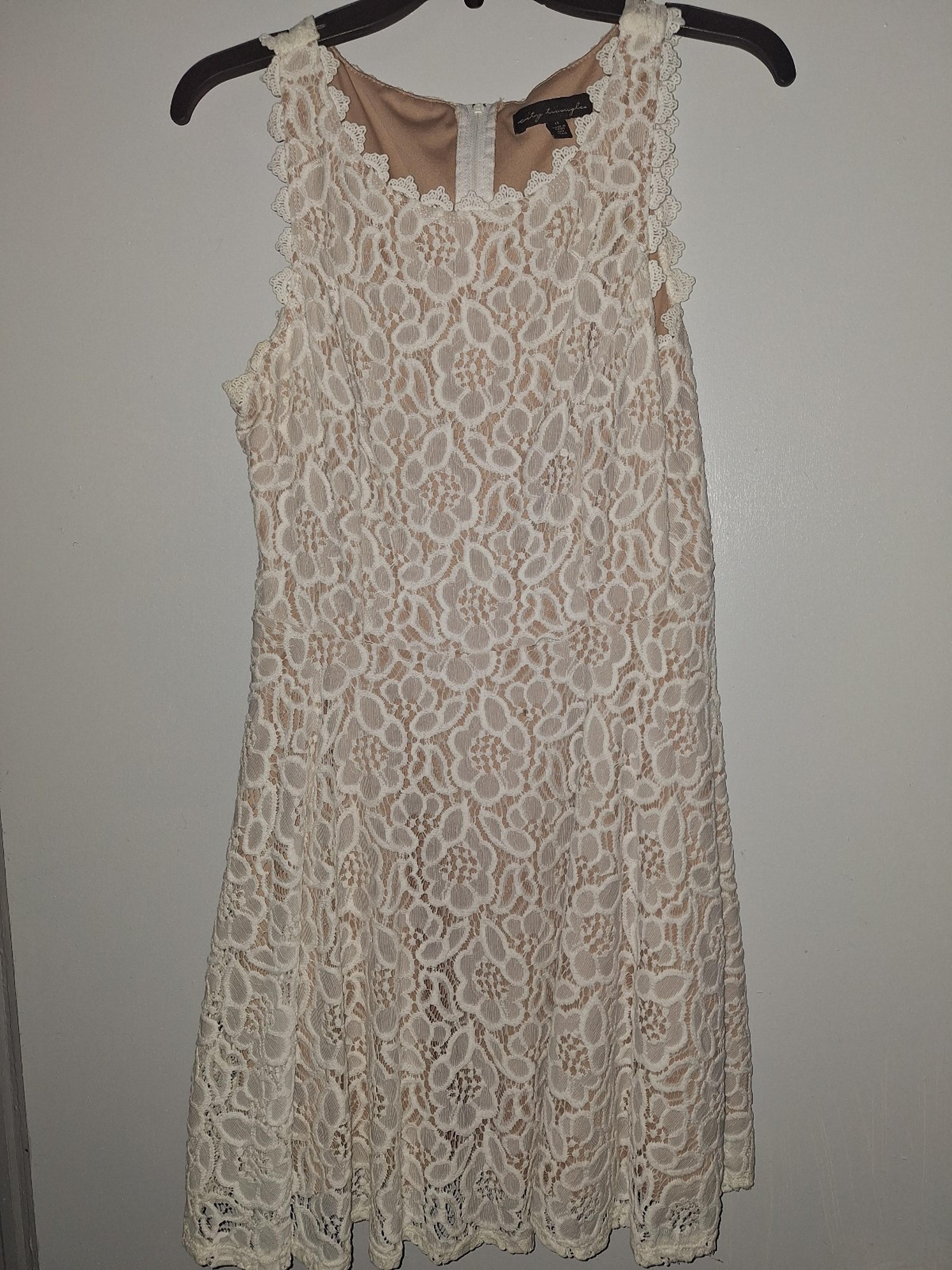 City Triangles Nude Lace Mini Dress Neutral Fit & Flare