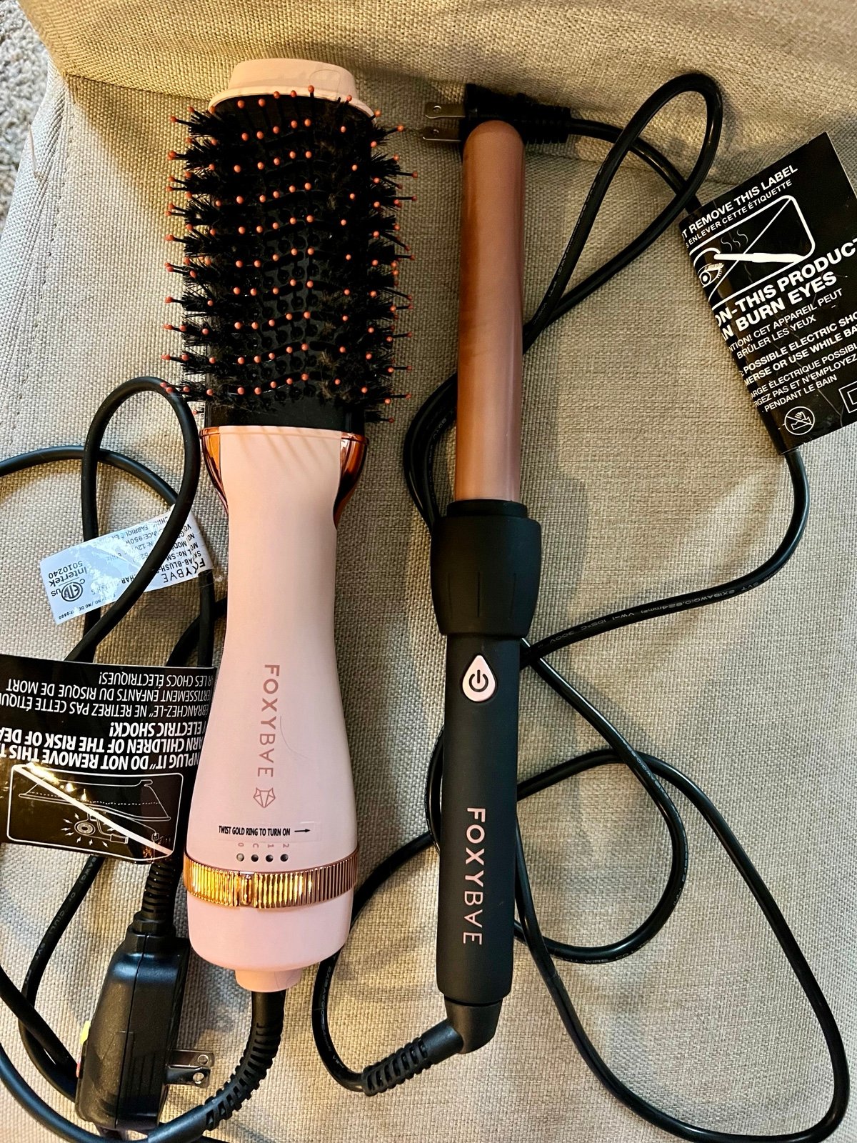 Foxy Bae Brush Dryer in Pink and Foxy Bae Rose gold curling iron