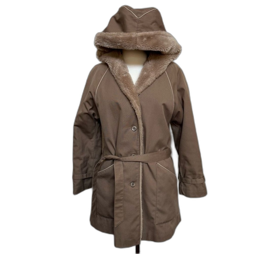 Vintage 80s Bonders Hooded Faux Fur Winter Coat - Women Size 10