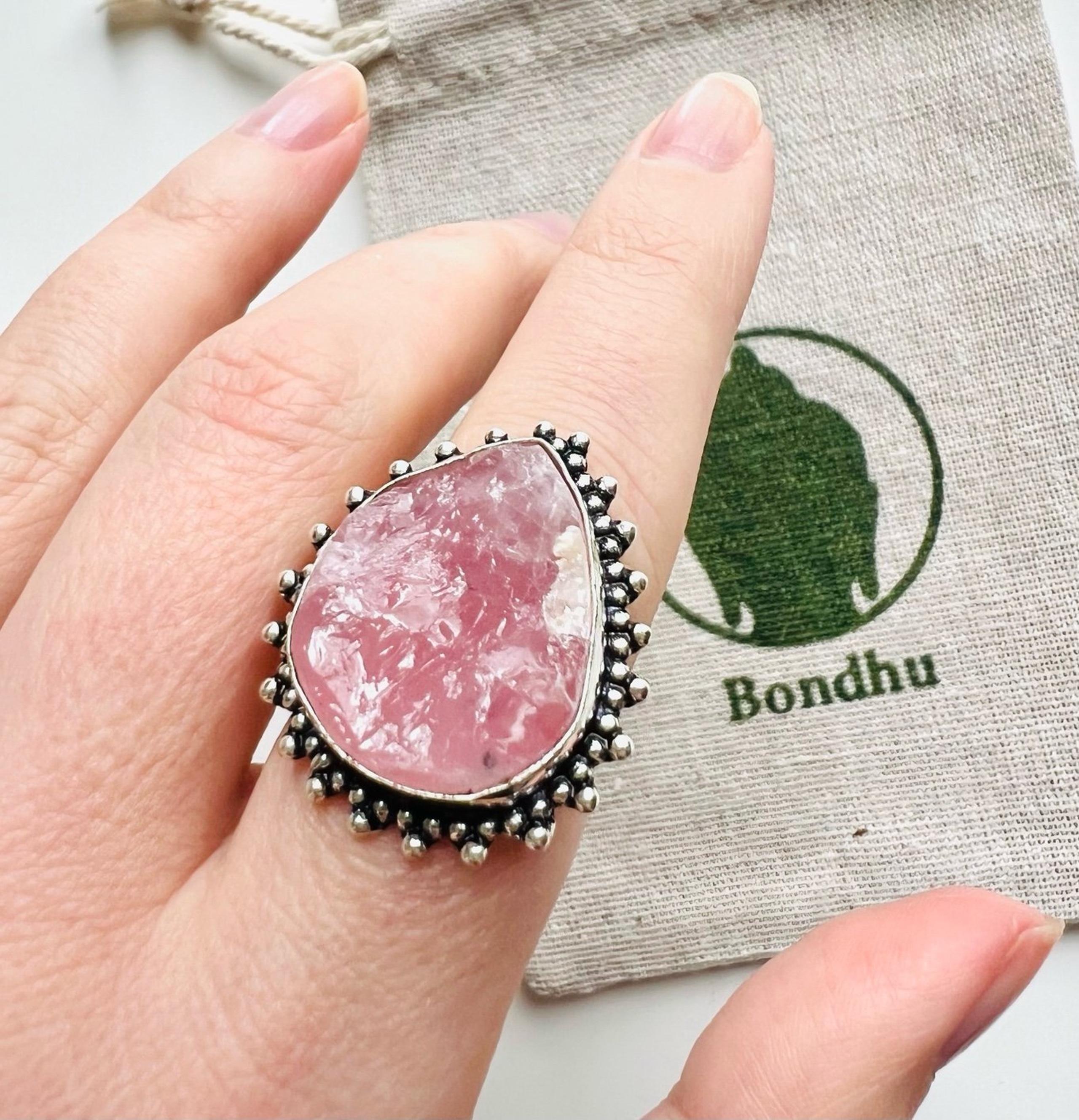 Raw Rose Quartz Ring Sterling Silver Size 7.5