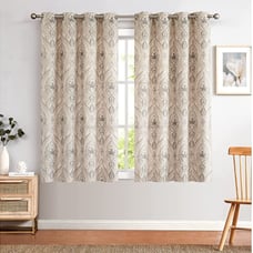 Linen Textured Curtains for Bedroom Damask Printed Drapes