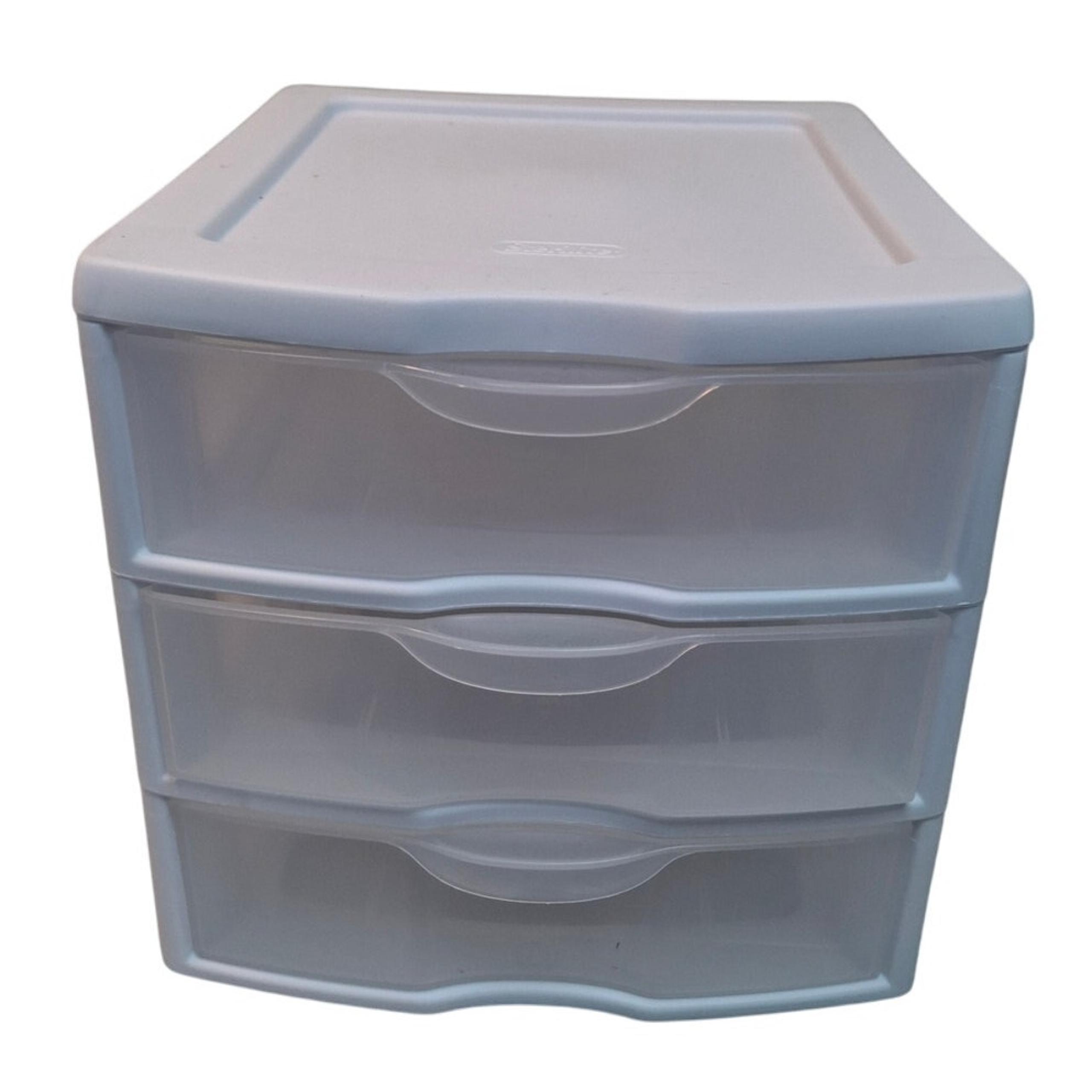 Small Clear White Plastic Stackable Desk Organizing Cube 3-Drawer Unit - Sterilite