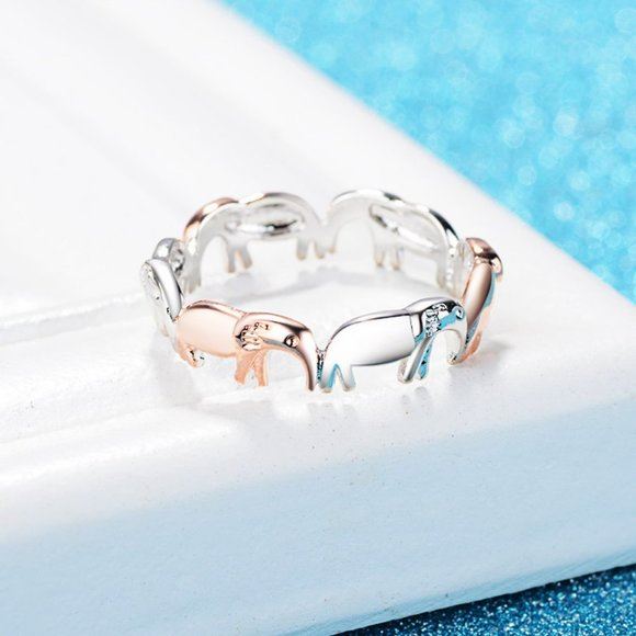 Stamped 925/18K Elephant Eternity Ring