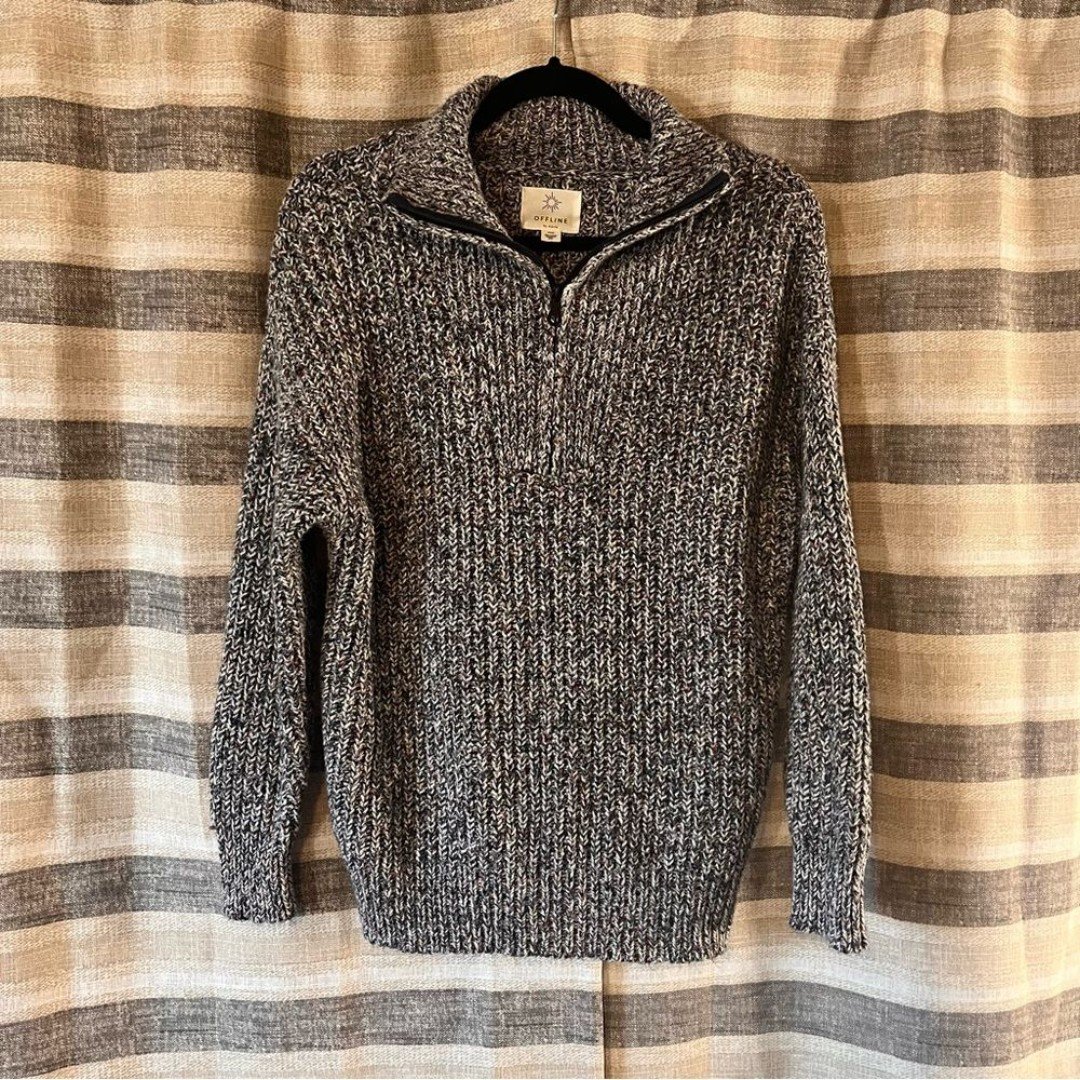 Offline By Aerie Multi Color Marled Knit Quarter Zip Pullover Size Small