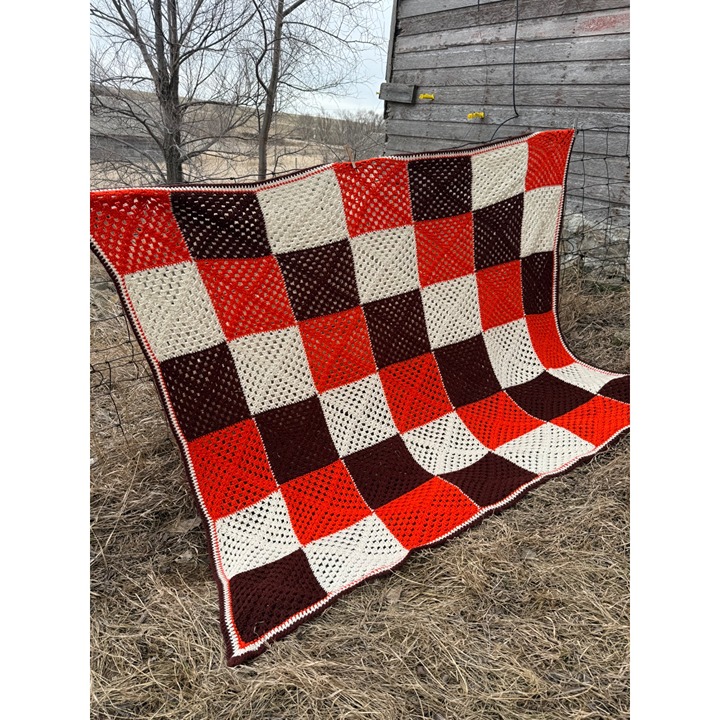 Vintage 1970s Crochet Patchwork Afghan Throw Boho Retro