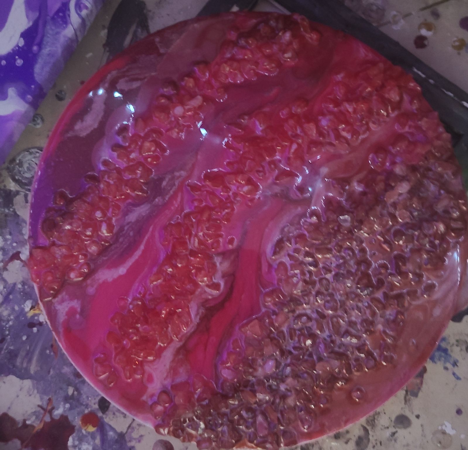 Mica paints with crushed glass on stretc
