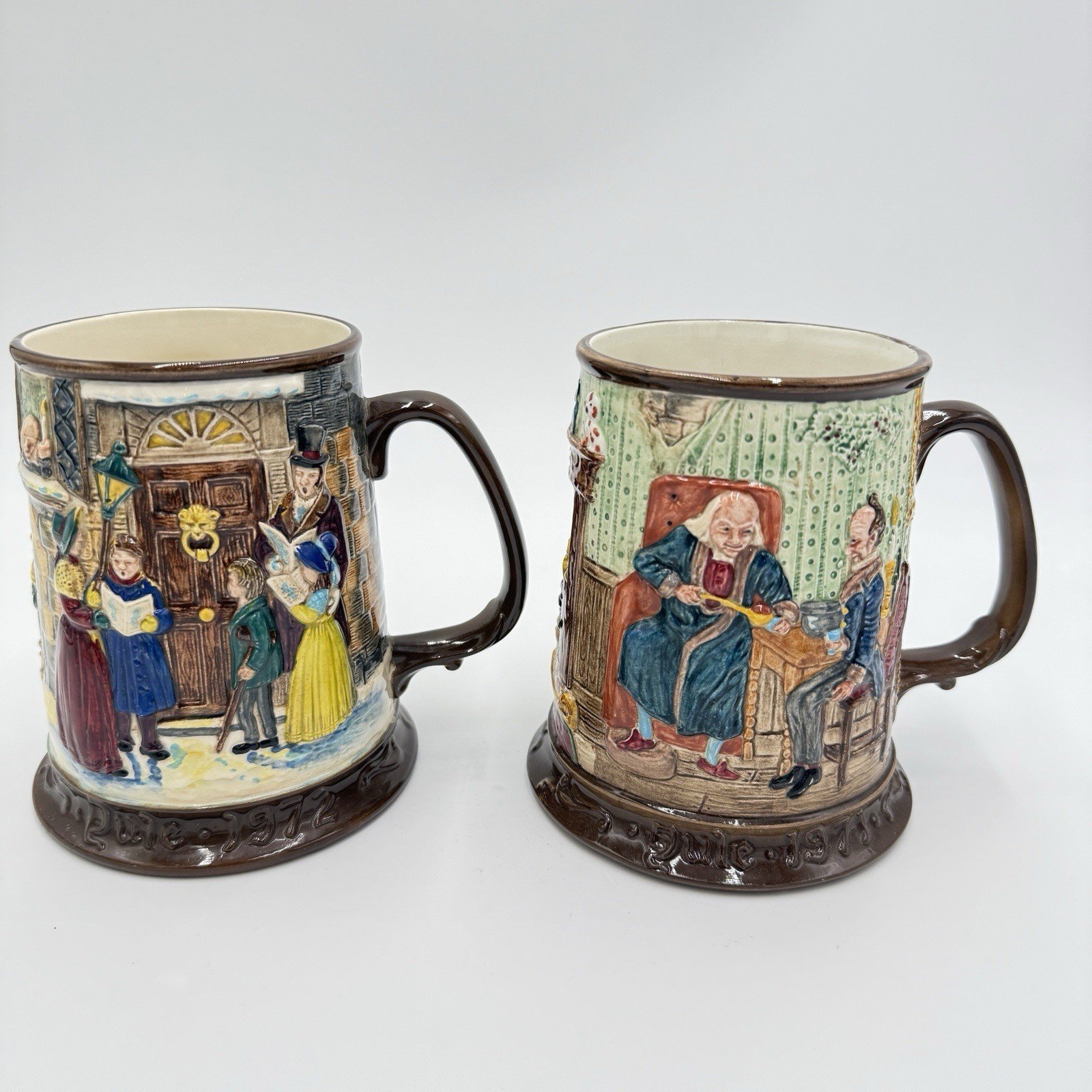 Vintage Beswick England Ceramic Charles Dickens Carol Tankards Embossed