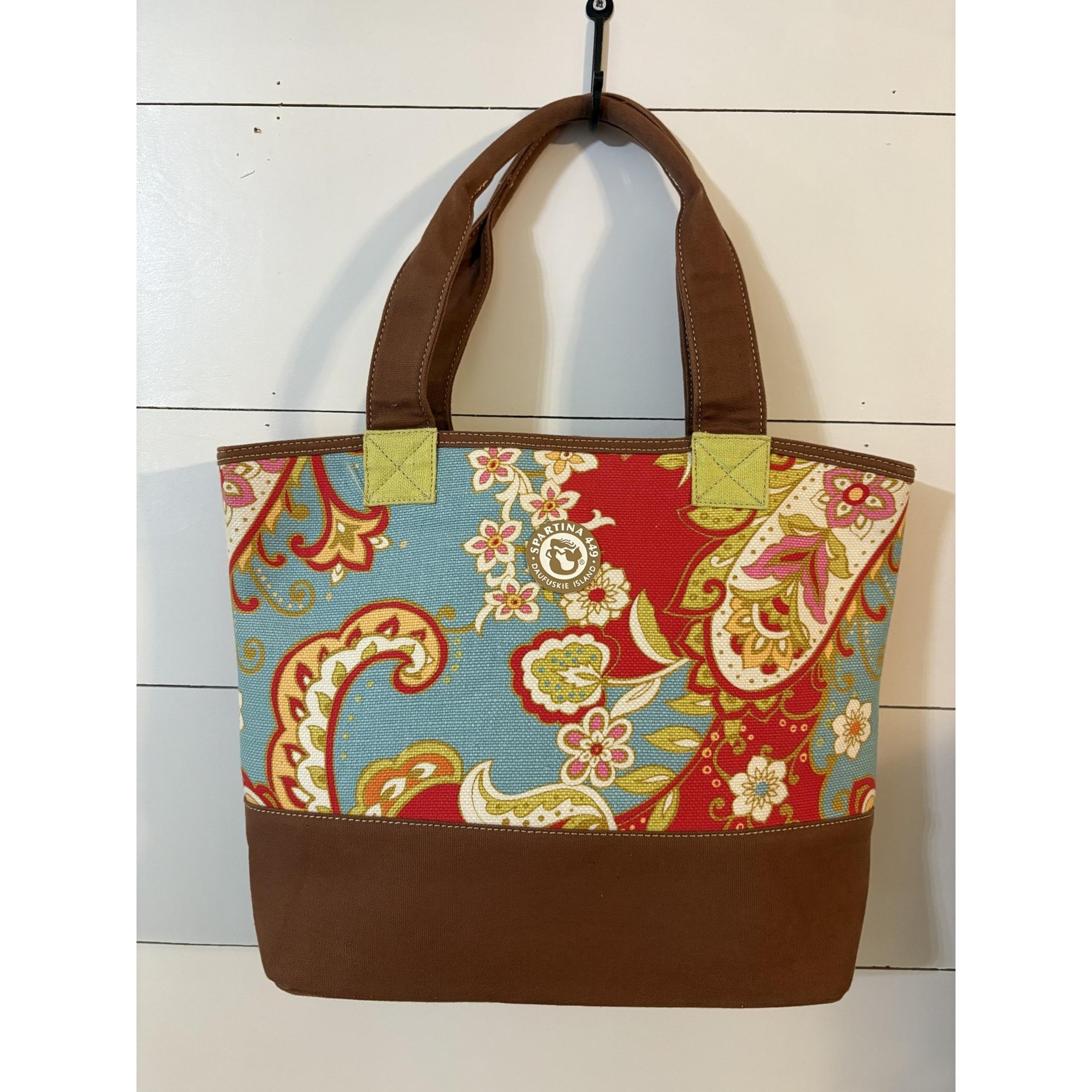 Spartina 449 Tote Bag Womens Large Brown Floral Canvas Purse Shoulder Vibrant