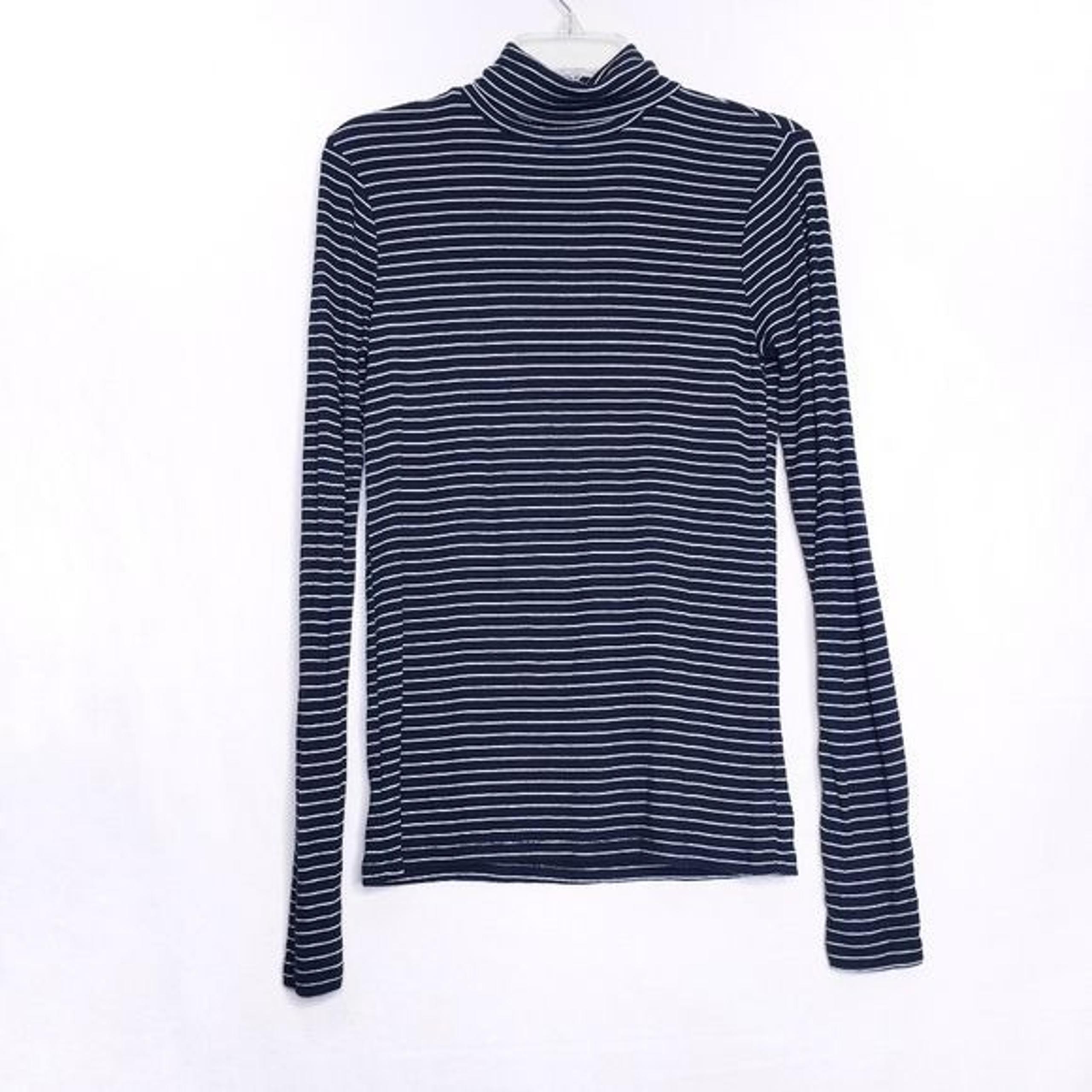 Gap Black & White Striped Ribbed Lightweight Turtleneck Top Women's Size Medium
