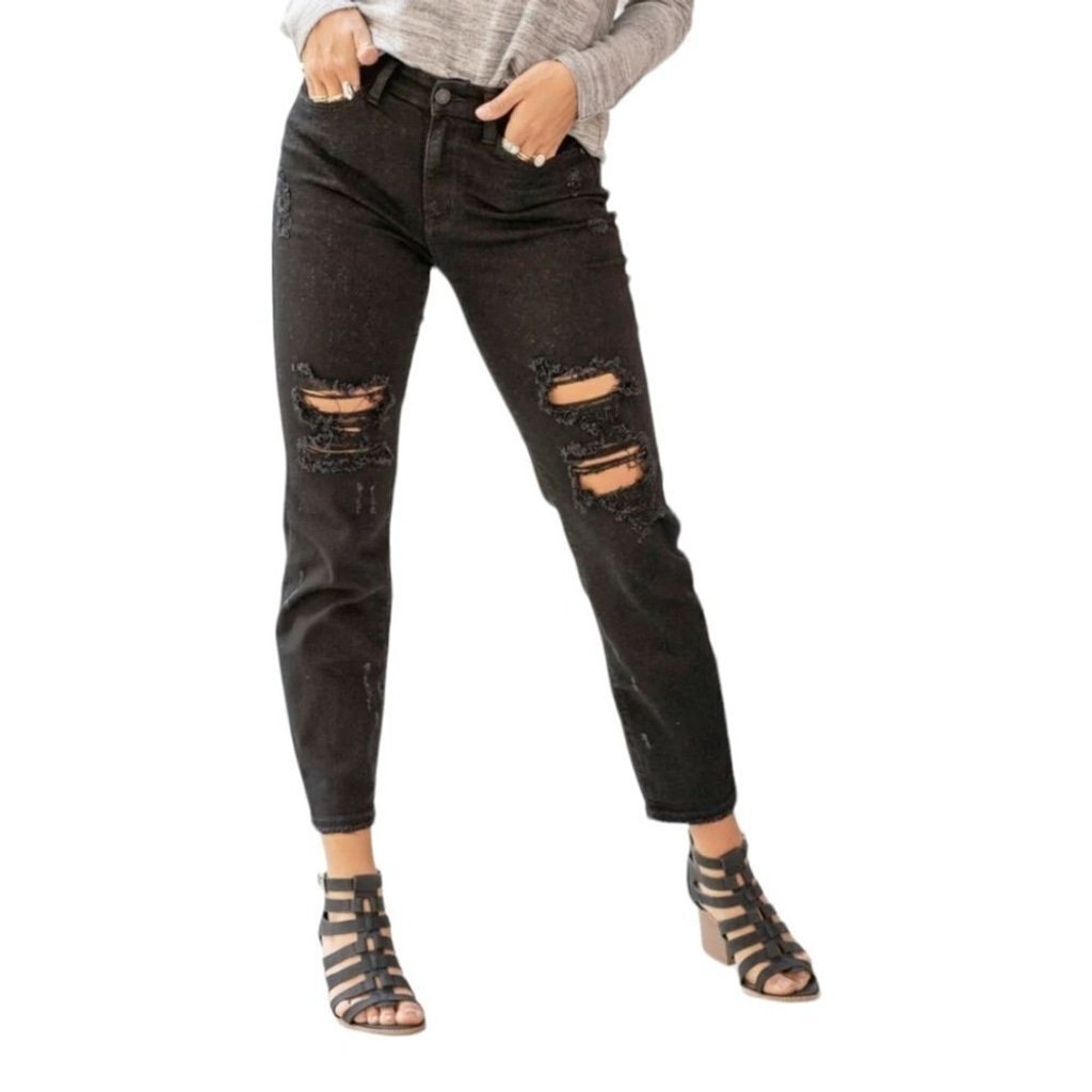 JUDY BLUE Loose Fit Distressed Black High Waist Jeans NWT Sz 20 W