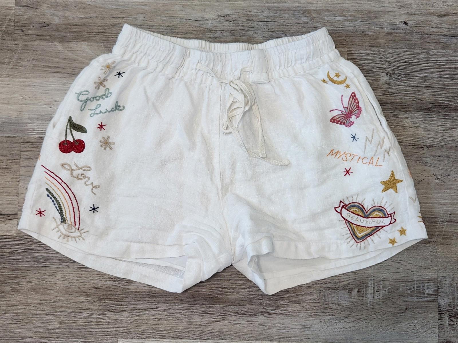 Johnny Was Workshop Odine Shorts Small White Linen Embroidered Paperbag