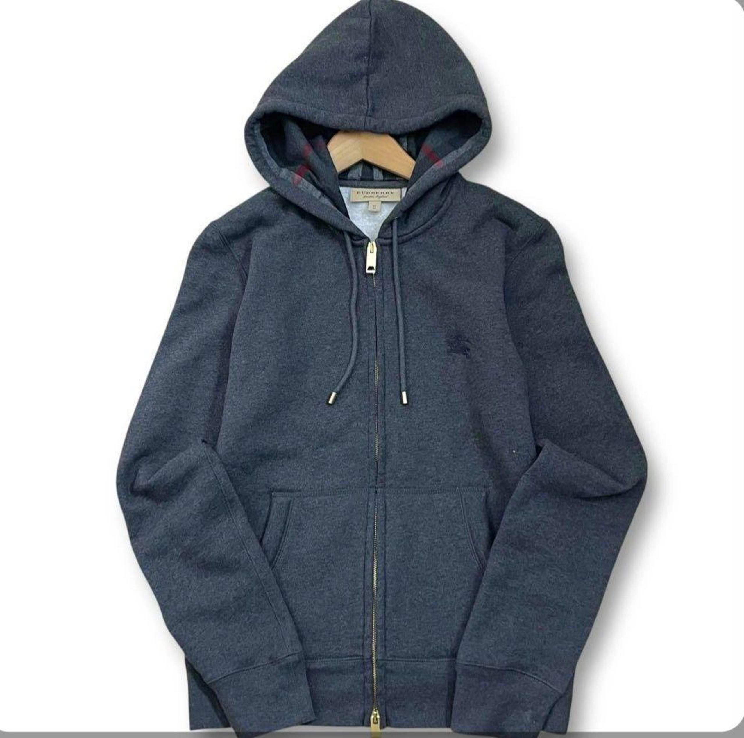 Excellent Condition Burberry Fleece Lined Logo Embroidered Nova Check Zip-Up Hoodie