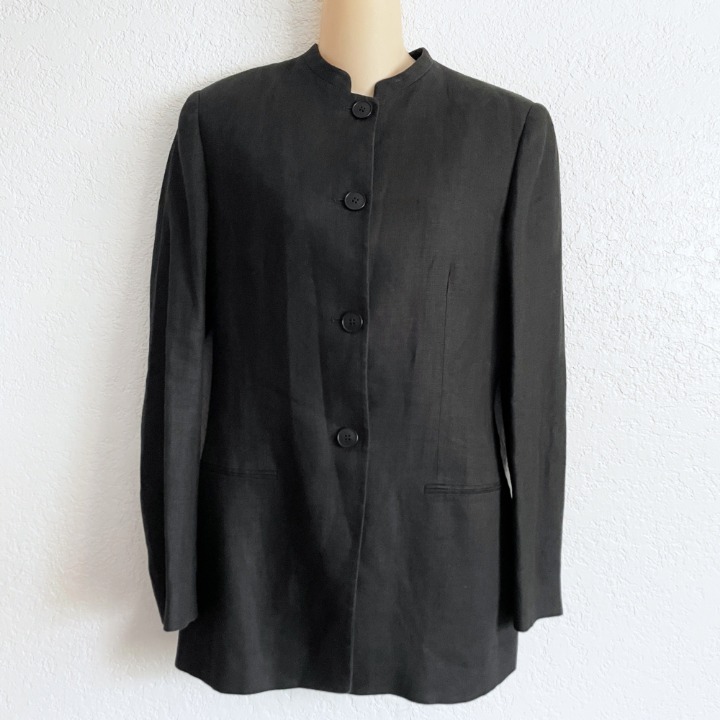 Vintage Giorgio Armani Le Collezioni Linen Black Long Blazer 6 SMALL Italy