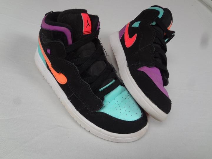 NIKE AIR JORDAN CANDY NEON COLORS BLACK NO TIE LACES YOUTH SHOES SNEAKERS SIZE 1