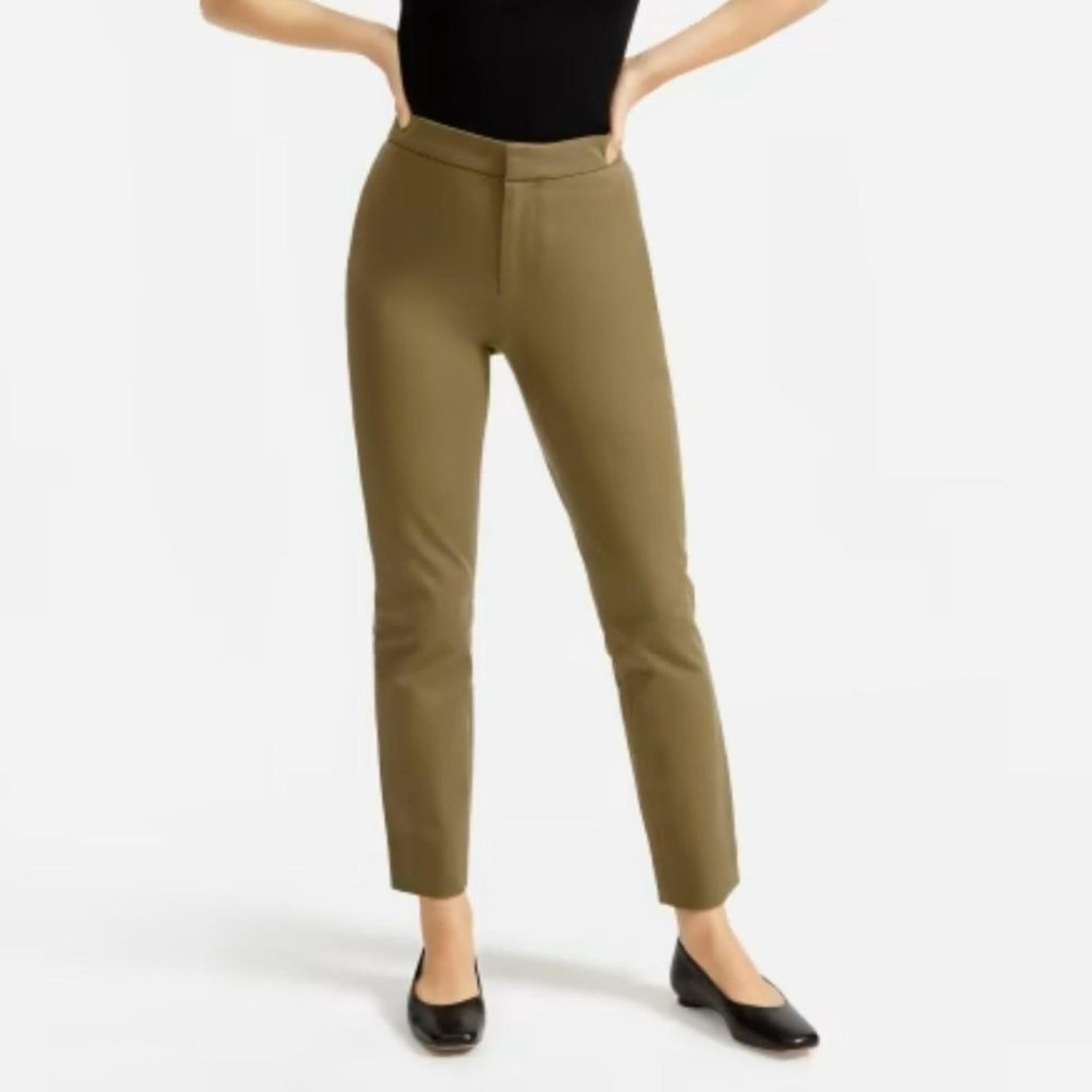 Everlane The Fixed Waist Stretch Cotton Work High Rise Pant Military Olive