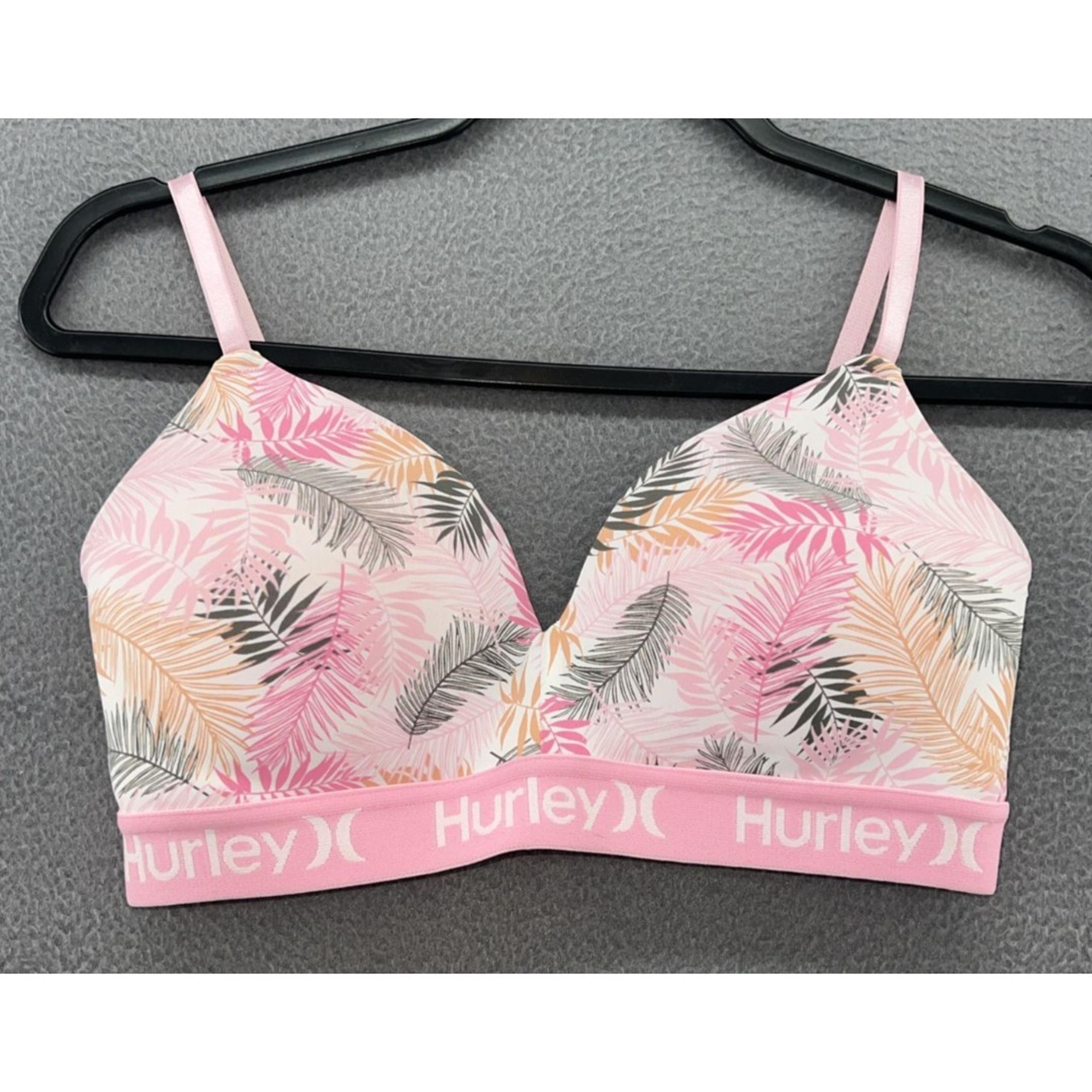 Hurley Bra Womens Sz 34C Padded SPORTS Pink Tropical Print Athletic Logo