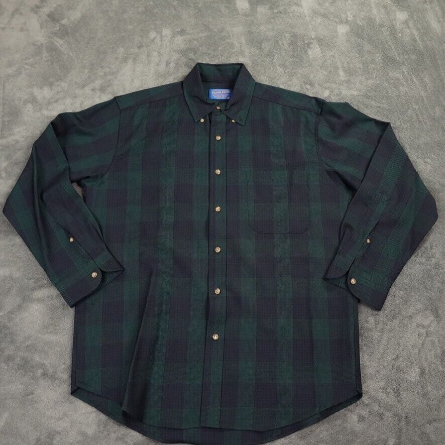 Pendleton Shirt Mens Medium Green Black Fireside Black Watch Virgin Wool Tartan