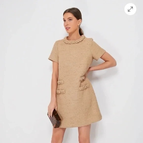 Tuckernuck Short Sleeve Tweed Jackie Shift Dress NWT Croissant Tan Women's XXL