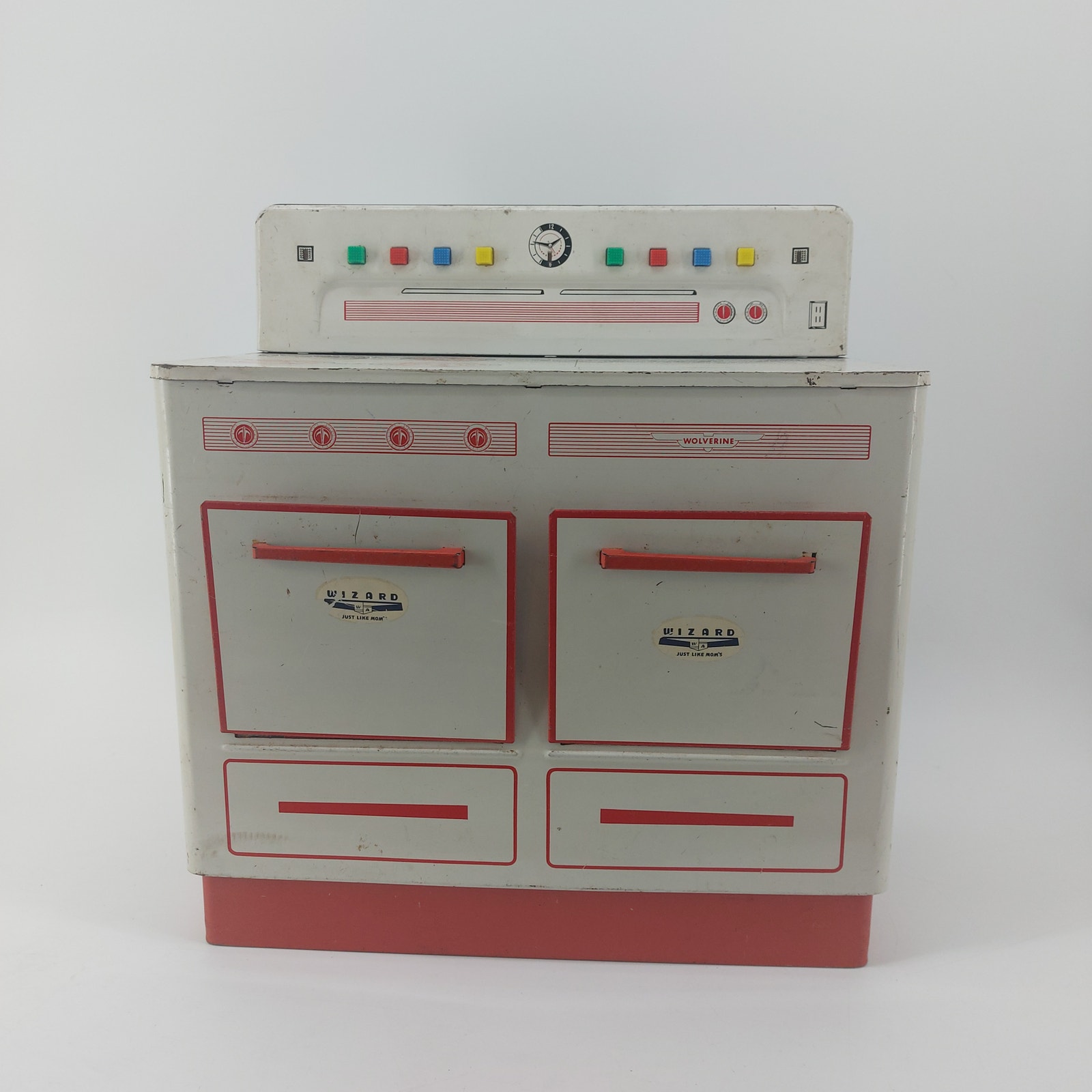 Wizard Just Like Mom Red White Metal Play stove 1950's USA