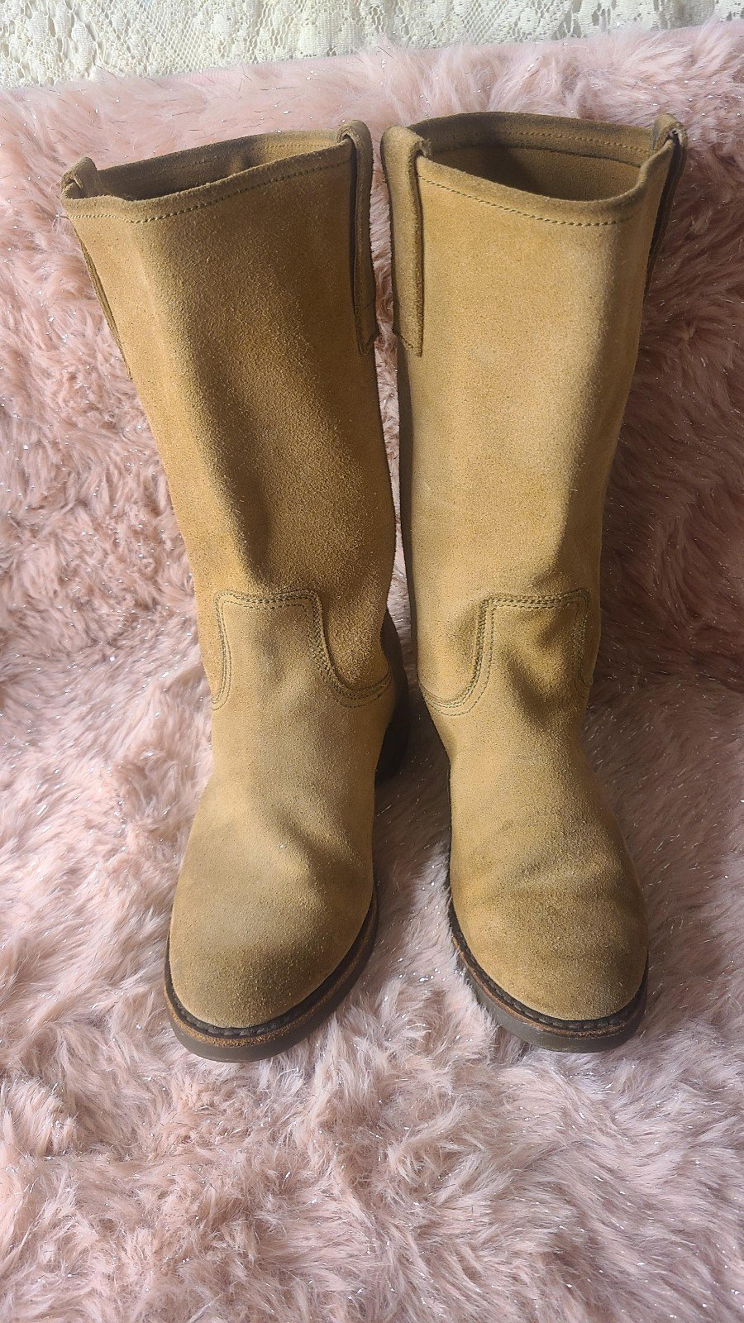 Sendra Boots Suede Leather Over Calf Flare Size 7 Khaki