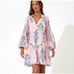 Oliphant Jaipur Peach Floral Ballon Sleeve Mini Dress Size S